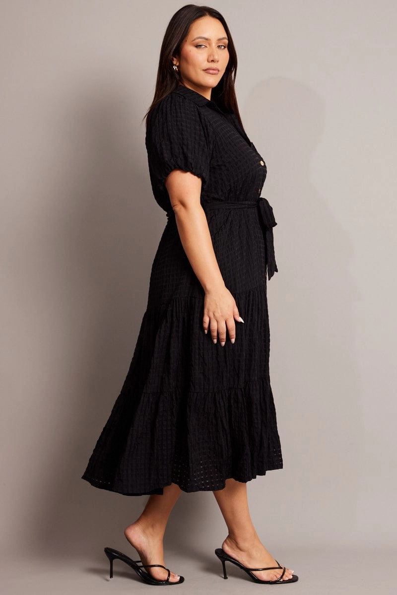 Black Midi Dress Short Sleeve Shirt Neutral Flow