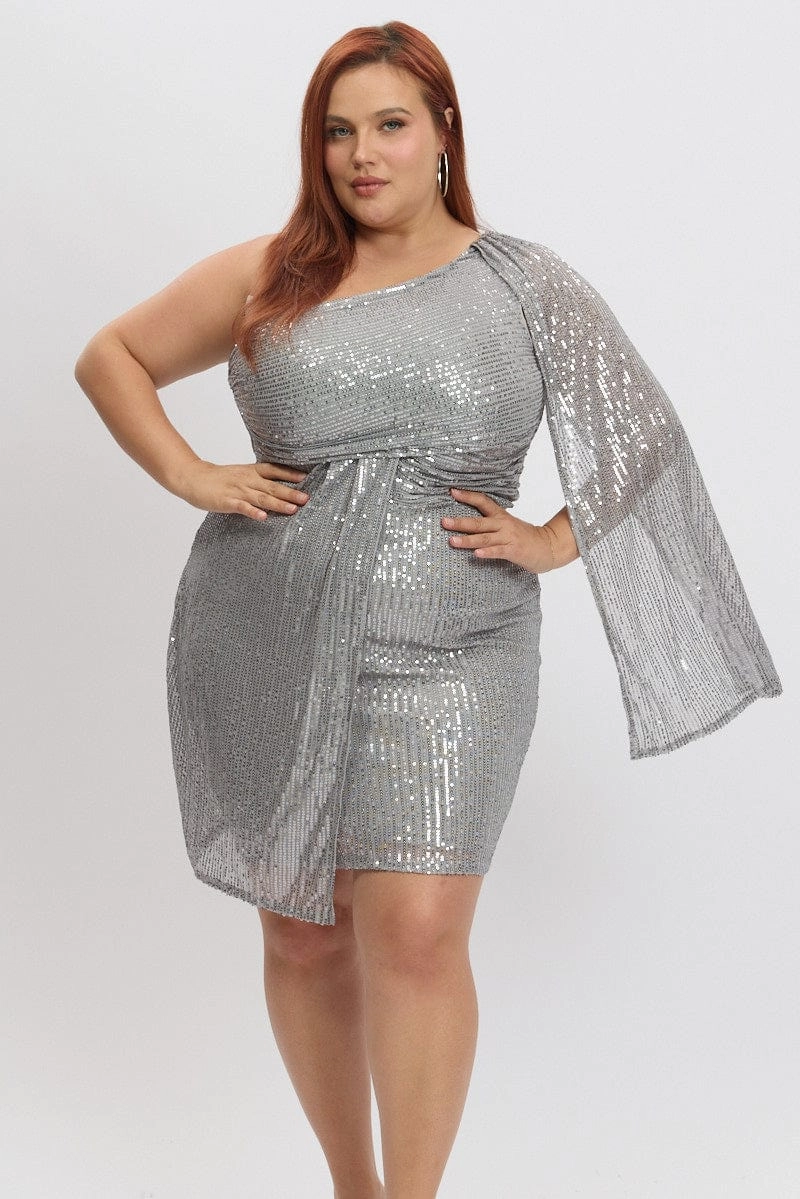 Sophisticated Touch Metallic Draped Sequin One Shoulder Minidress