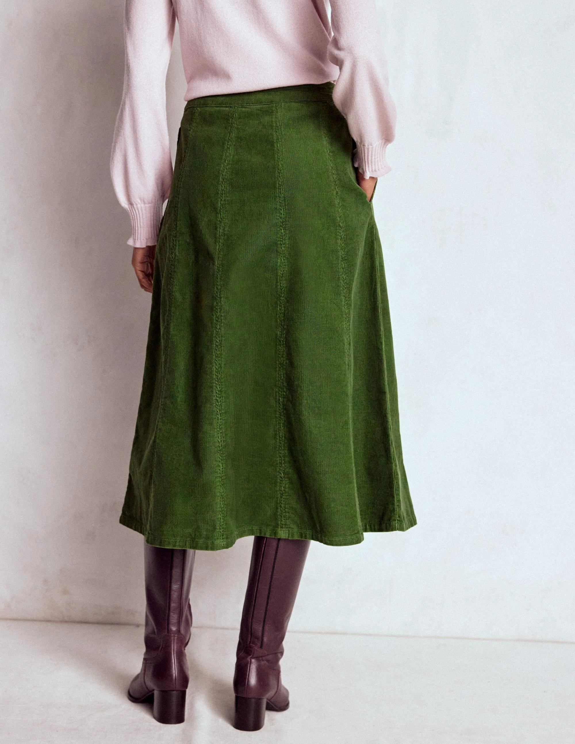 Joy Cord Midi Skirt-Fern Mid Rise