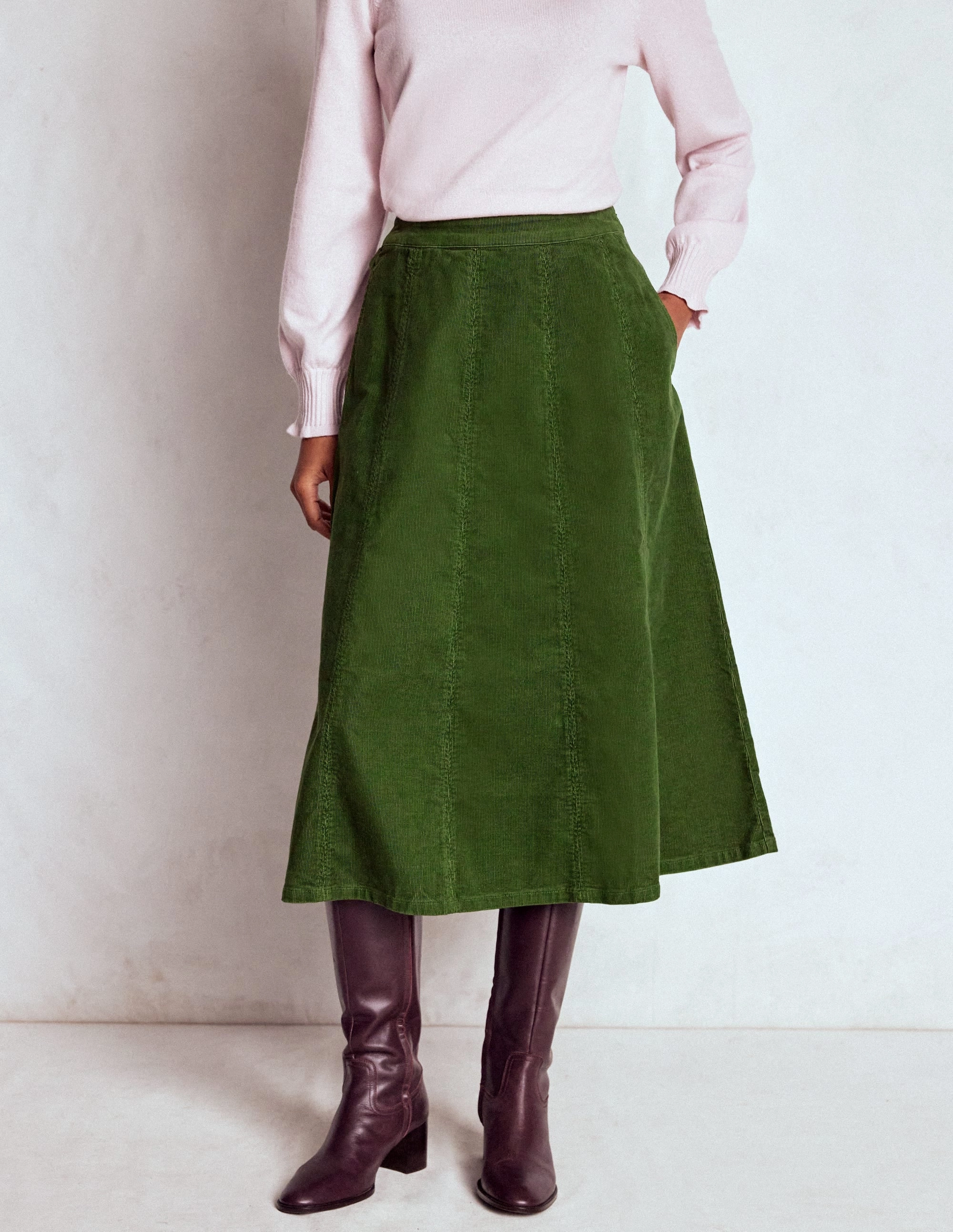 Joy Cord Midi Skirt-Fern Budget Friendly Pocket Design