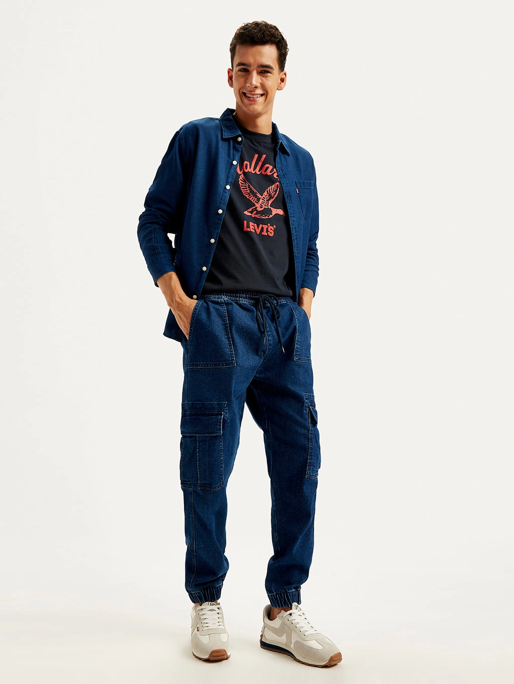 Smart Layering Men's Indigo Tapered Cargo Trousers