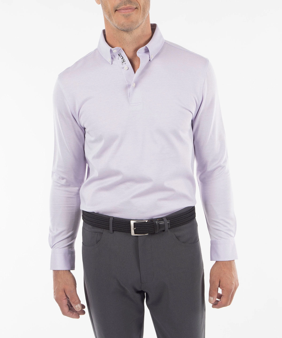 Signature Cotton Knit Long-Sleeve Button-Down Collar Button-Cuff Polo Shirt Seamless Shoulder Fashionable Comfort