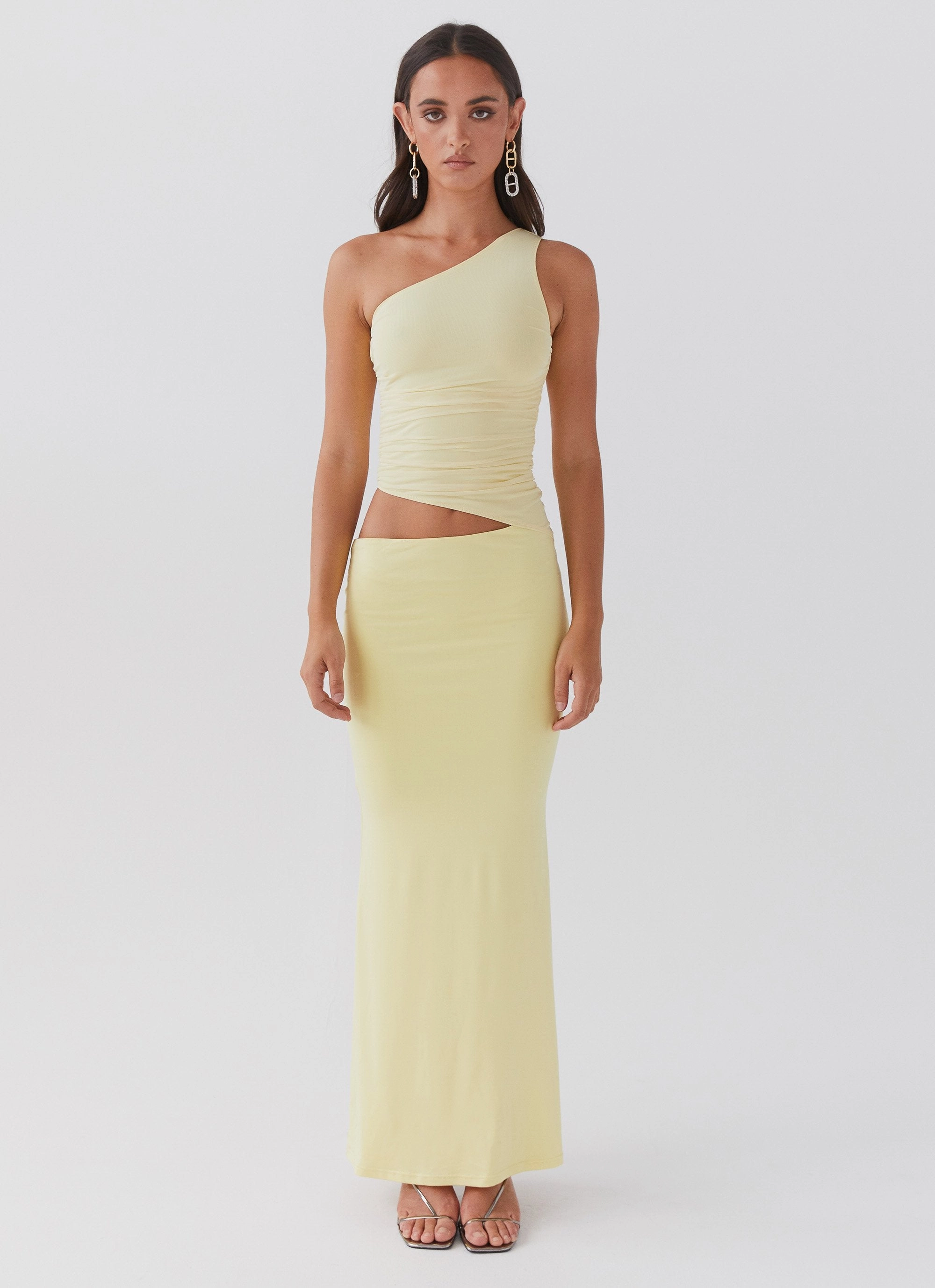 A-Line Family Vibe Seranella One Shoulder Maxi Dress - Lemon