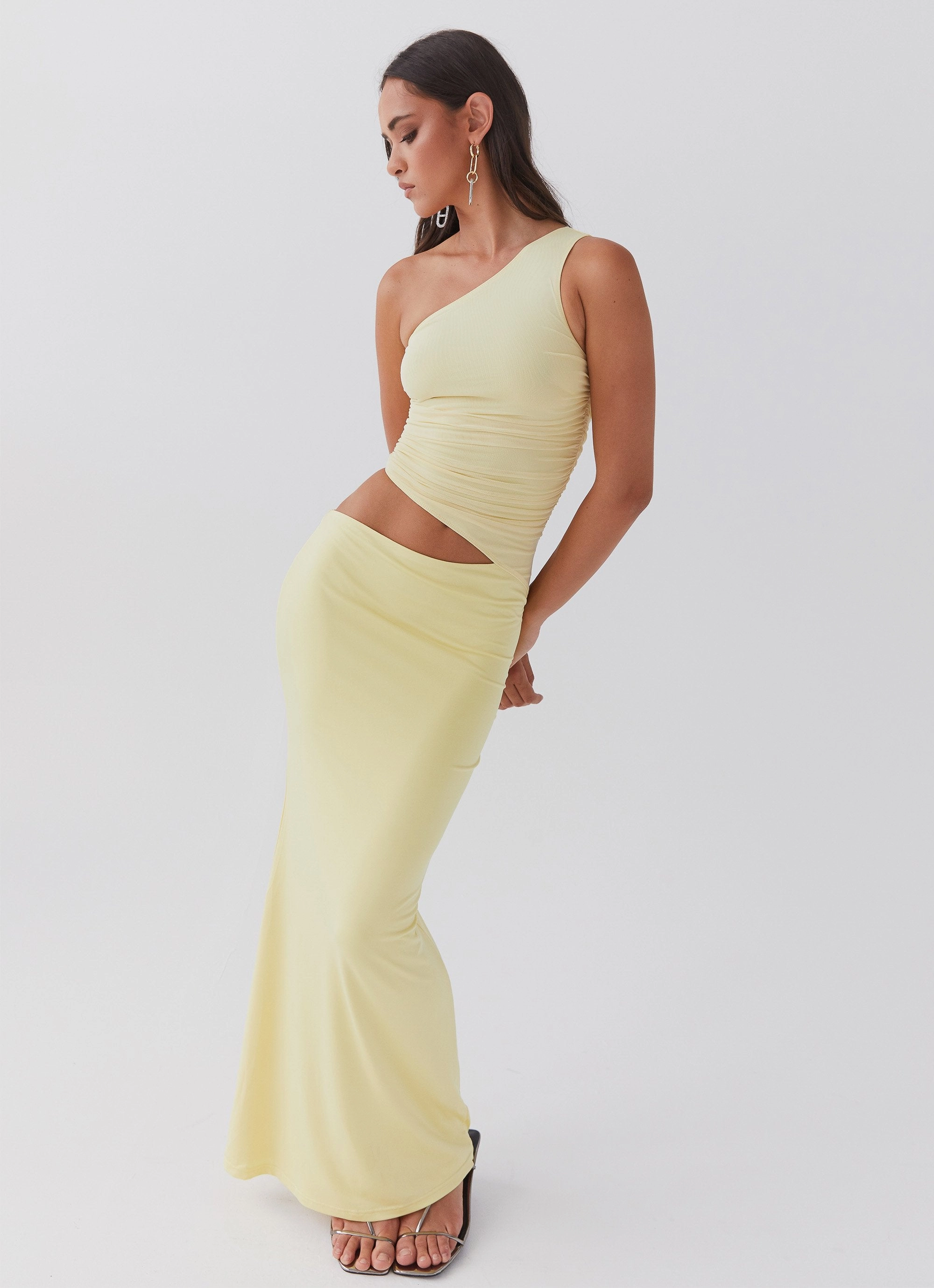Seranella One Shoulder Maxi Dress - Lemon Soft Layers Floral Swing