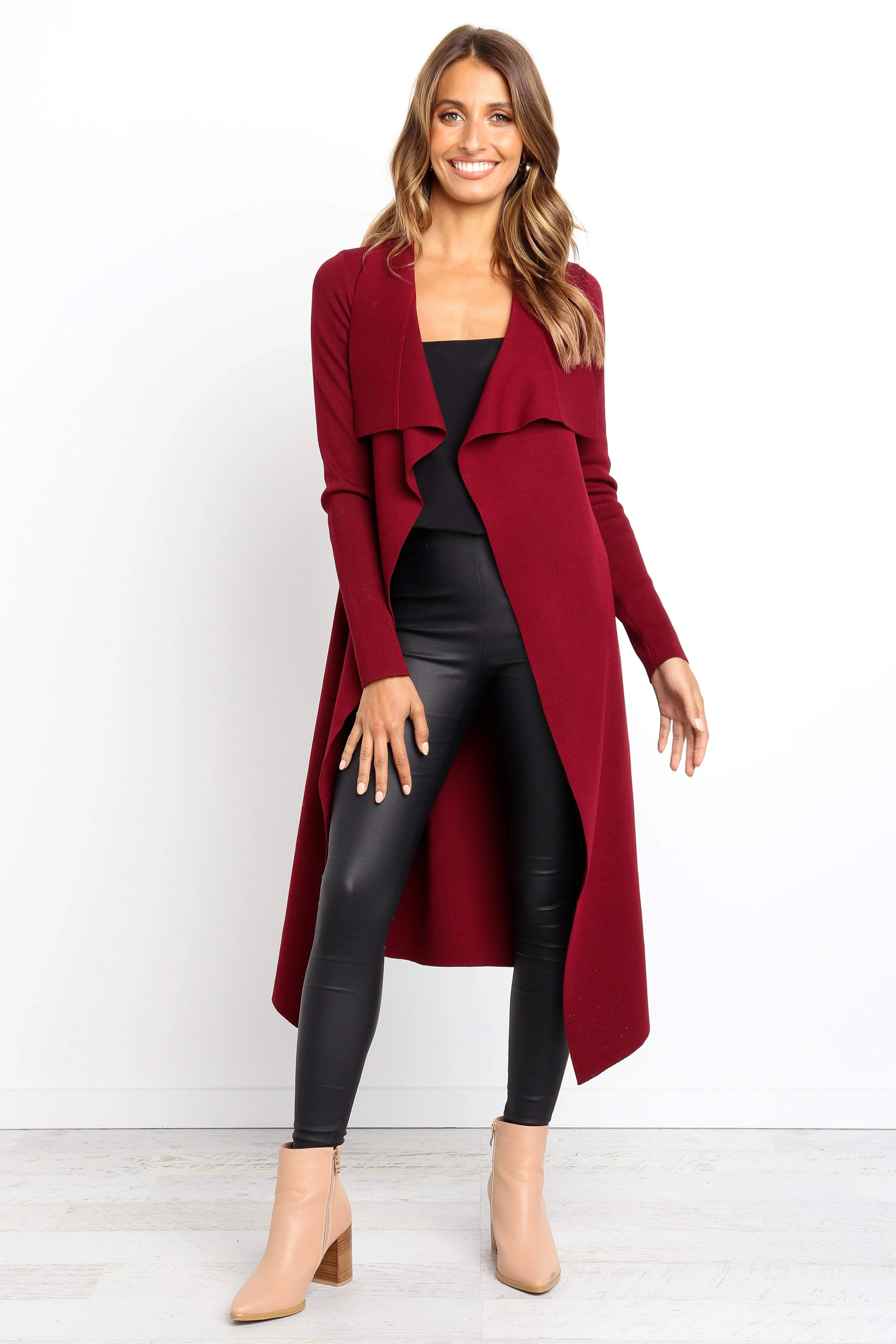 Simple Trend Layered Knit Audrina Cardigan - Berry