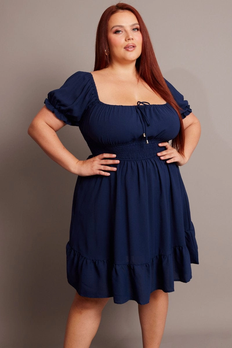 Denim Gathered Bust Tie Front Shirred Waist Minidress Eco-Lining