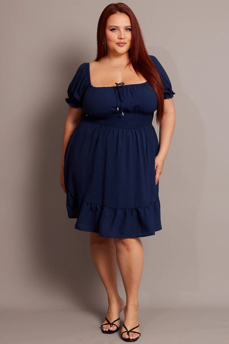 Simple Mood Shared Glow Denim Gathered Bust Tie Front Shirred Waist Minidress