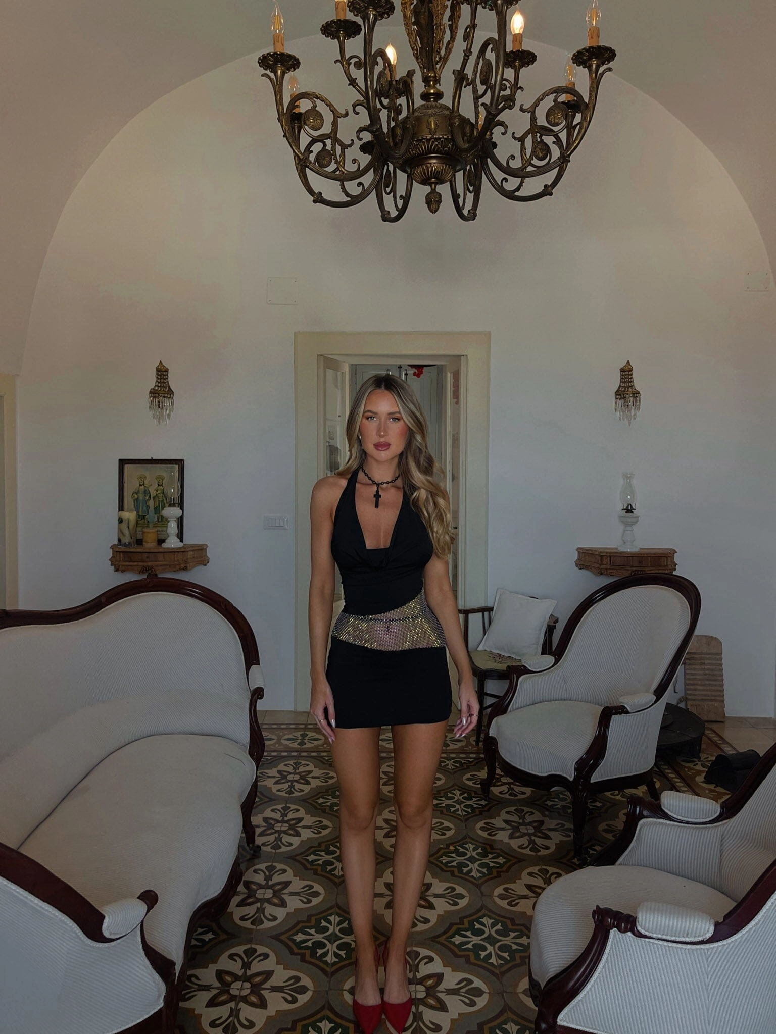 Clean Drape Calm Beauty CRIMSON MINI DRESS BLACK