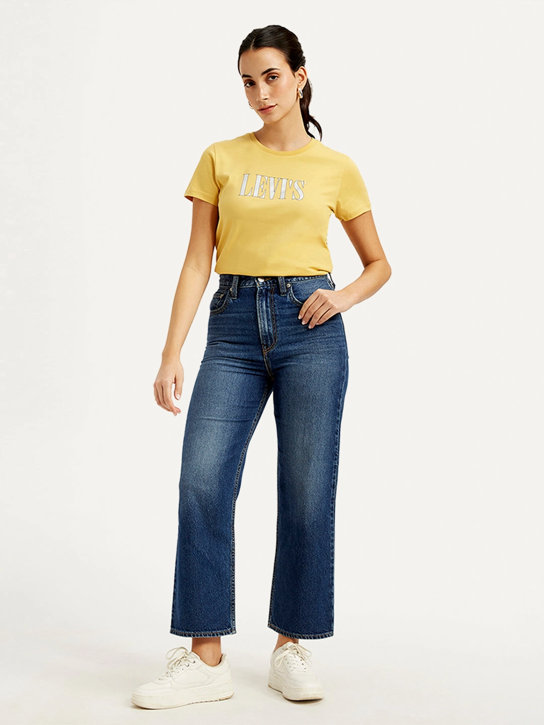 Women's Blue Ribcage Straight Fit High Rise Jeans Foundation Piece Premium Party Look