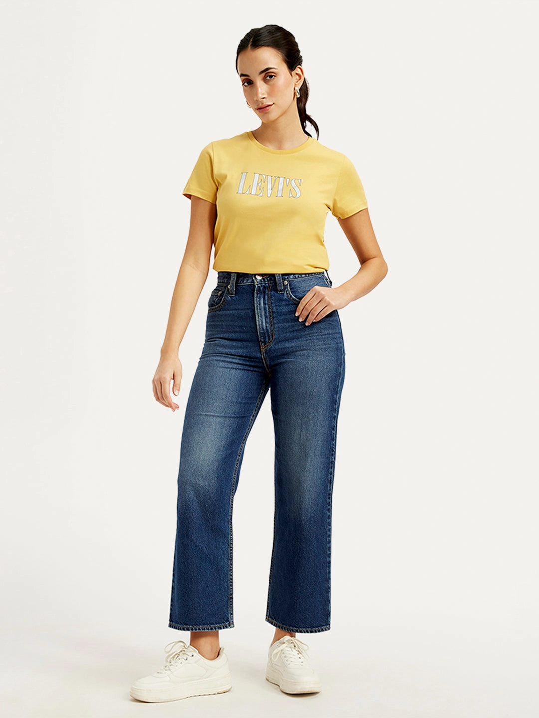 Women's Blue Ribcage Straight Fit High Rise Jeans Everyday Look Casual Style