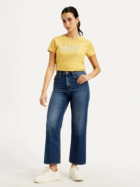 Women's Blue Ribcage Straight Fit High Rise Jeans Foundation Piece Premium Party Look