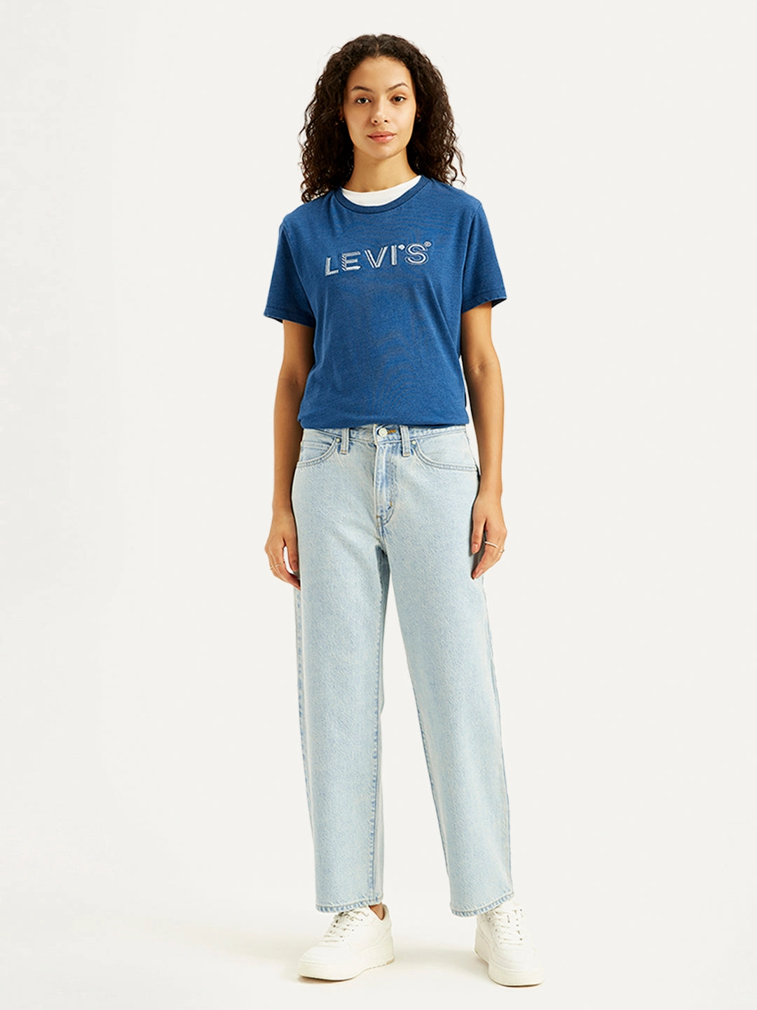 Women's 94 Light Blue Baggy Fit High Rise Jeans Professional Wear Premium Winter Warmth Fashion Daily