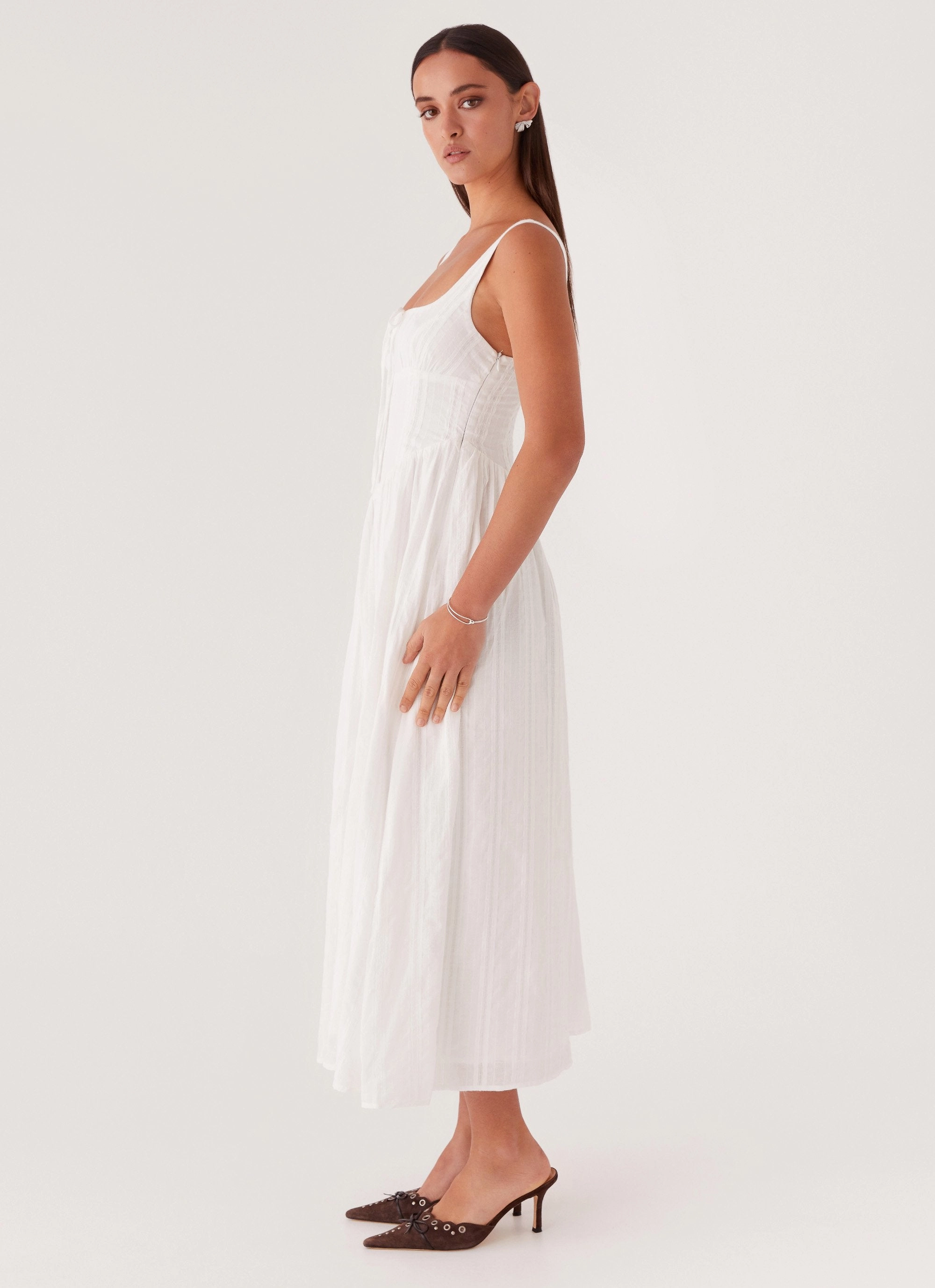 Pascuelle Midi Dress - White Aura Glow High Hemline
