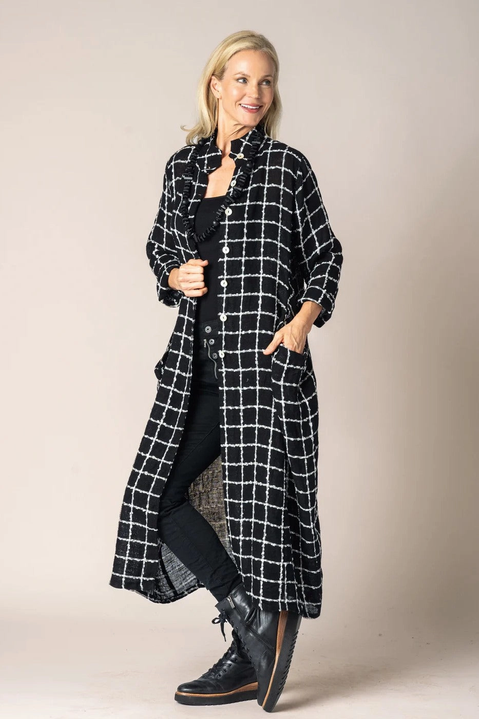 Camo Print Anti Static Treatment Imagine Fashion - AIM6019BK Mirella Linen Jacket