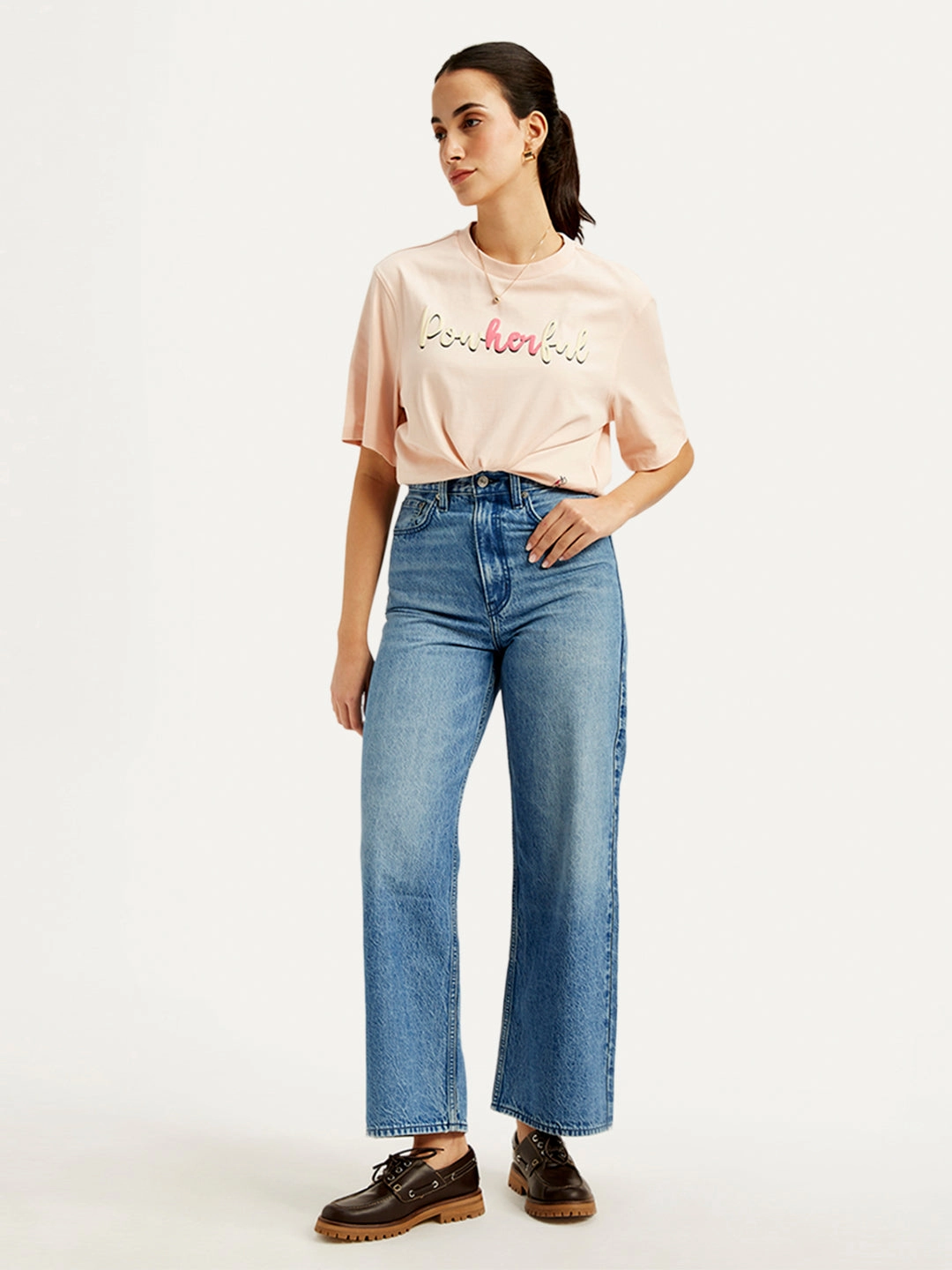 Natural Look Spring Mood Office Wear Minimalist Women's Blue Loose Fit High Rise Jeans