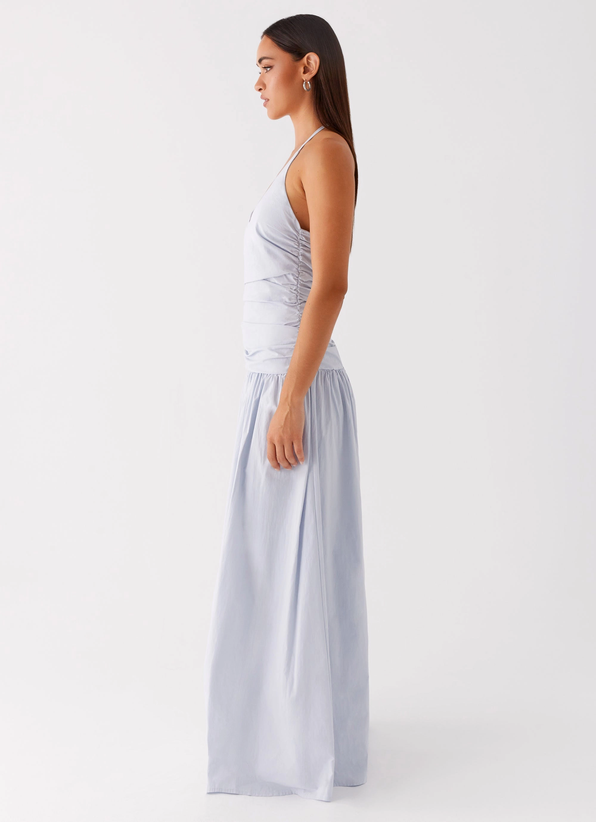 Cristina Halter Maxi Dress - Cornflower Blue Soft Shine