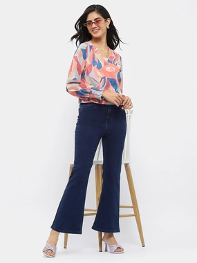 Subtle Look Madame Solid Blue Flared Denim Jeans