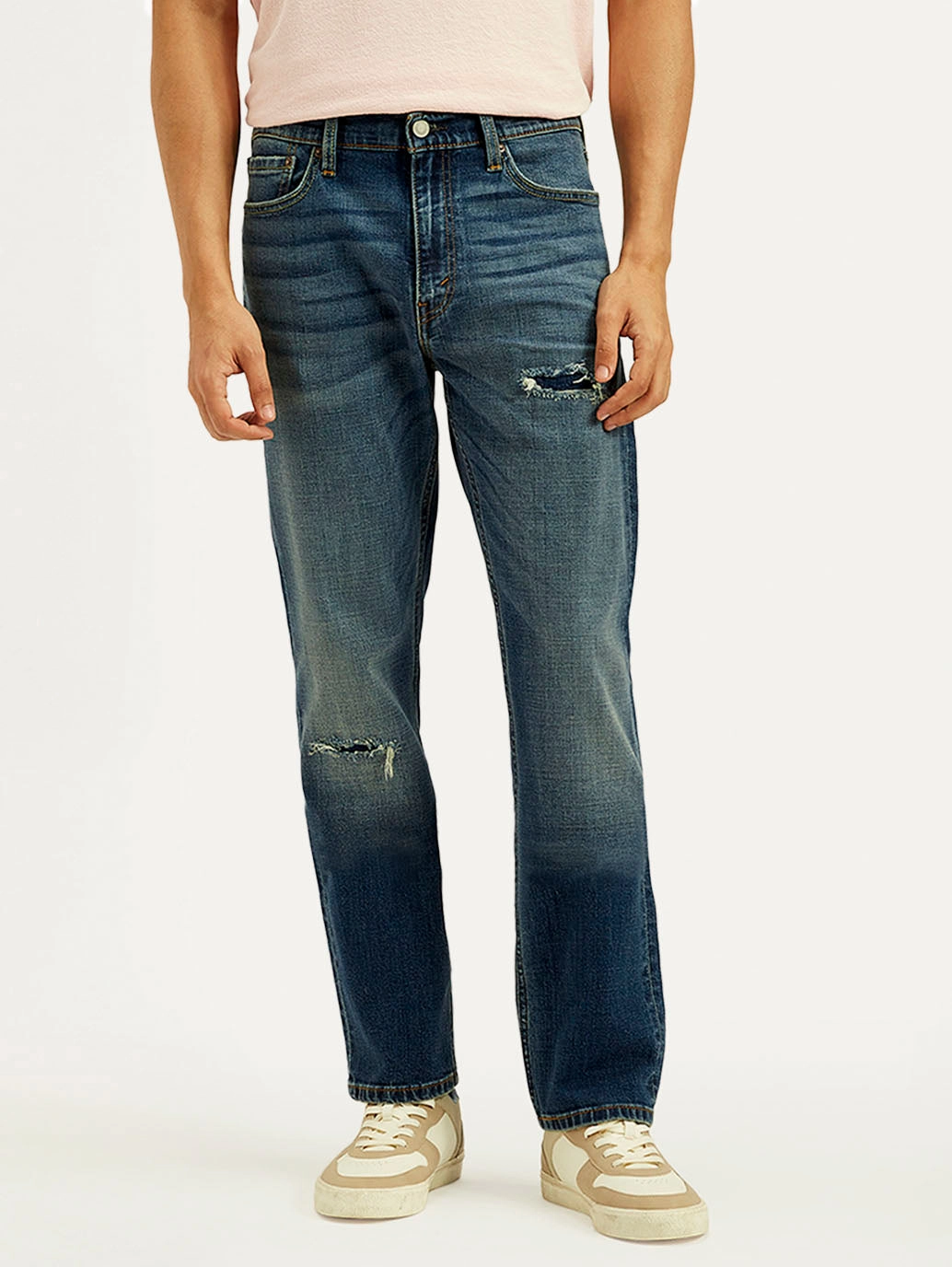 Men's Tinted 513 Med Indigo Slim Straight Fit Mid Rise Jeans Basic Layers Travel Outfit Evening Stroll Minimalist