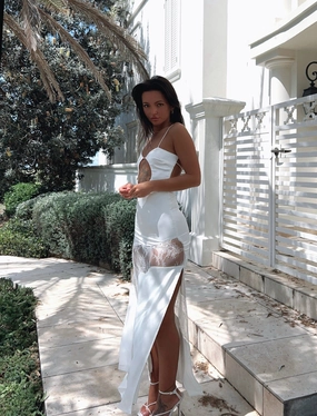 DAISY SATIN MAXI DRESS WHITE - OUTCAST EXCLUSIVES Chill Piece Dreamy Silhouette