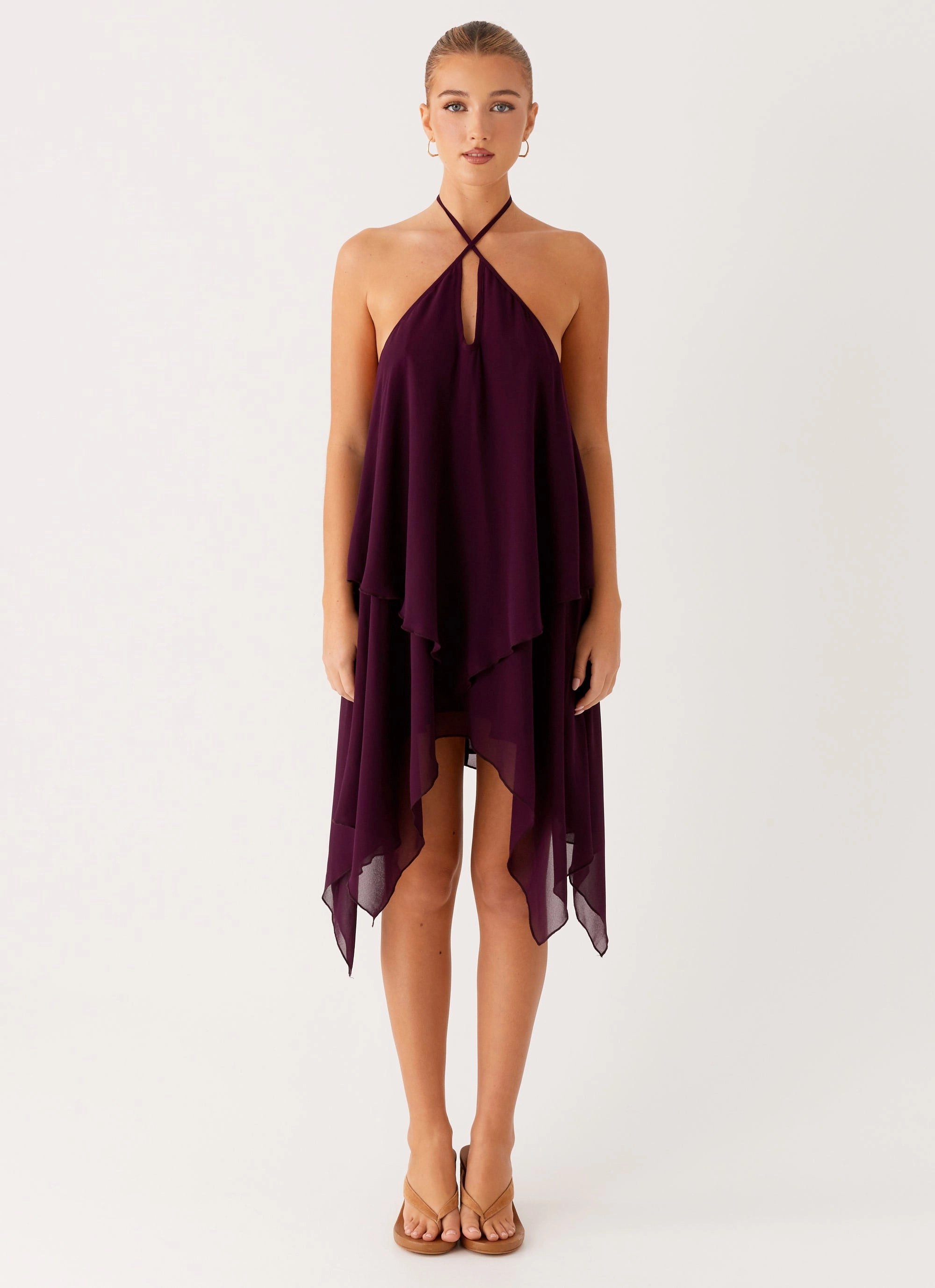 Satin Finish Dalenti Midi Dress - Plum