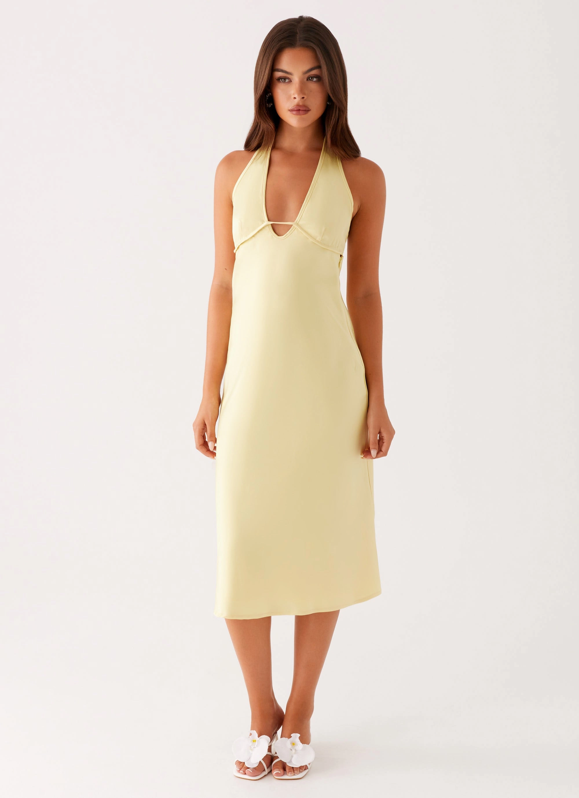 Davies Midi Dress - Yellow Vibrant Waist Fit Statement Look