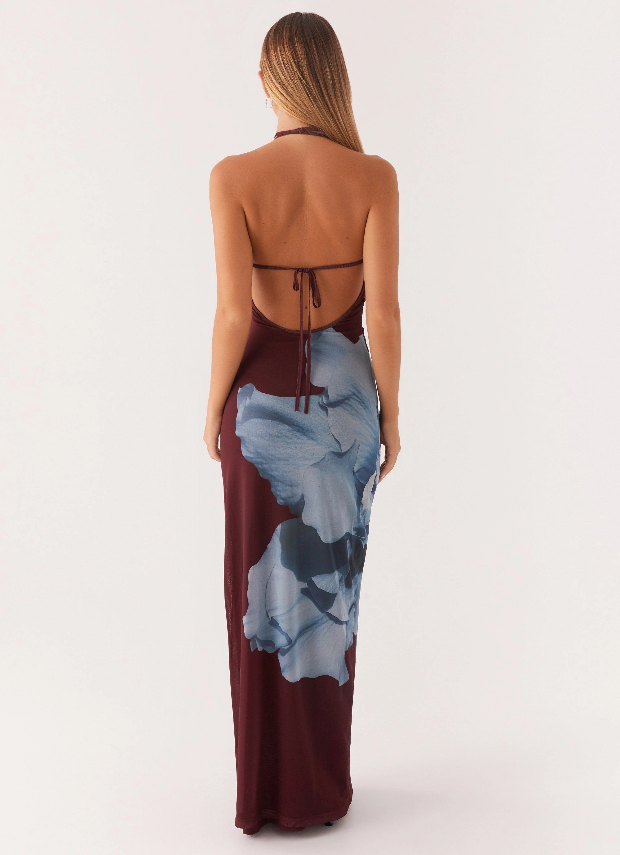 NonChafeSeams Dayana Halterneck Maxi Dress - Maroon Print