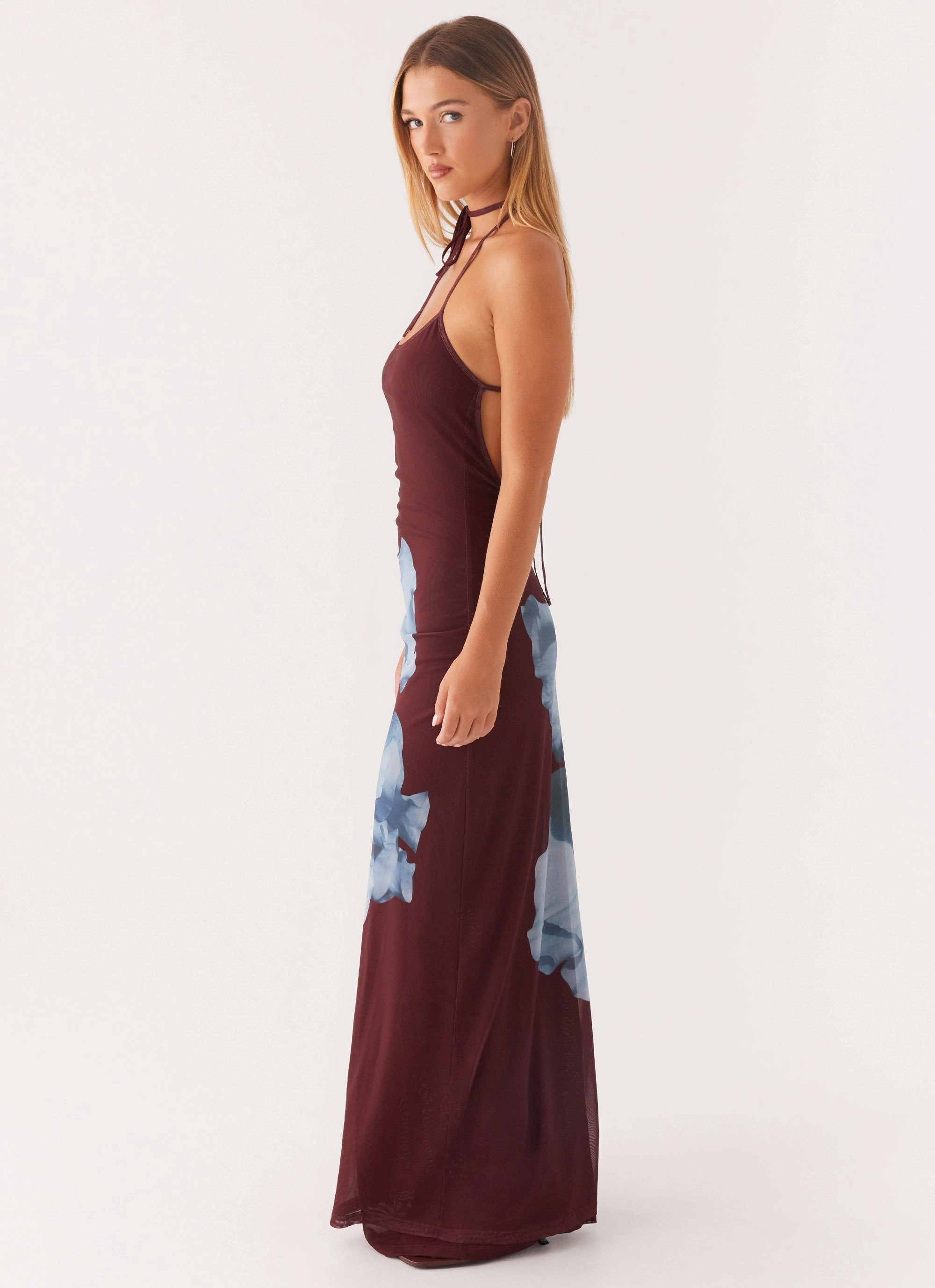 Timeless slip dress Dayana Halterneck Maxi Dress - Maroon Print