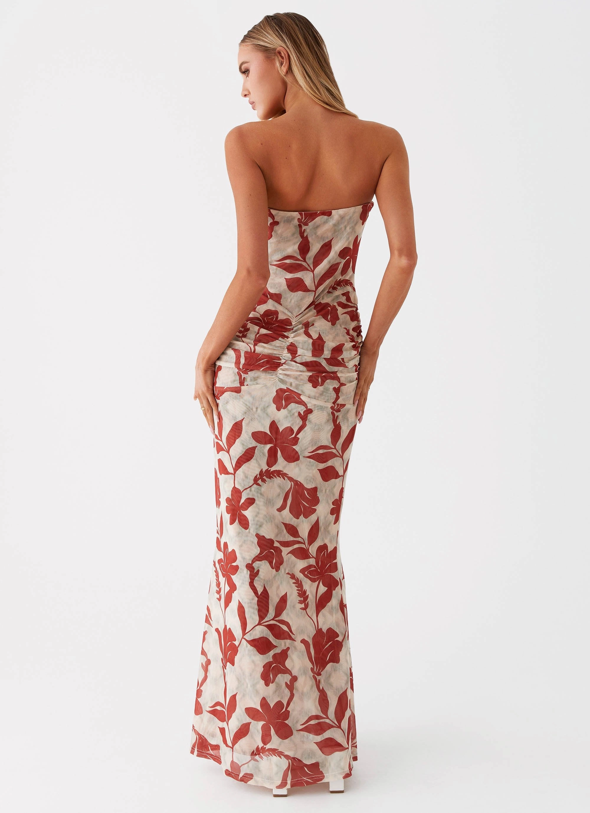 Dearest Maxi Dress - Red Green Floral Lace-Edge Seasonal Comfort