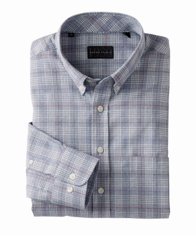 Deco Box Grid Brushed Cotton Long Sleeve Sport Shirt Adjustable Hem