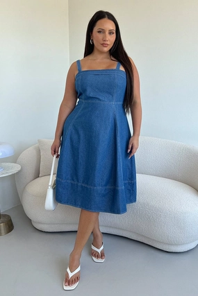 Casual event outfit Cozy Silhouette Denim Midi Dress Sleeveless Denim