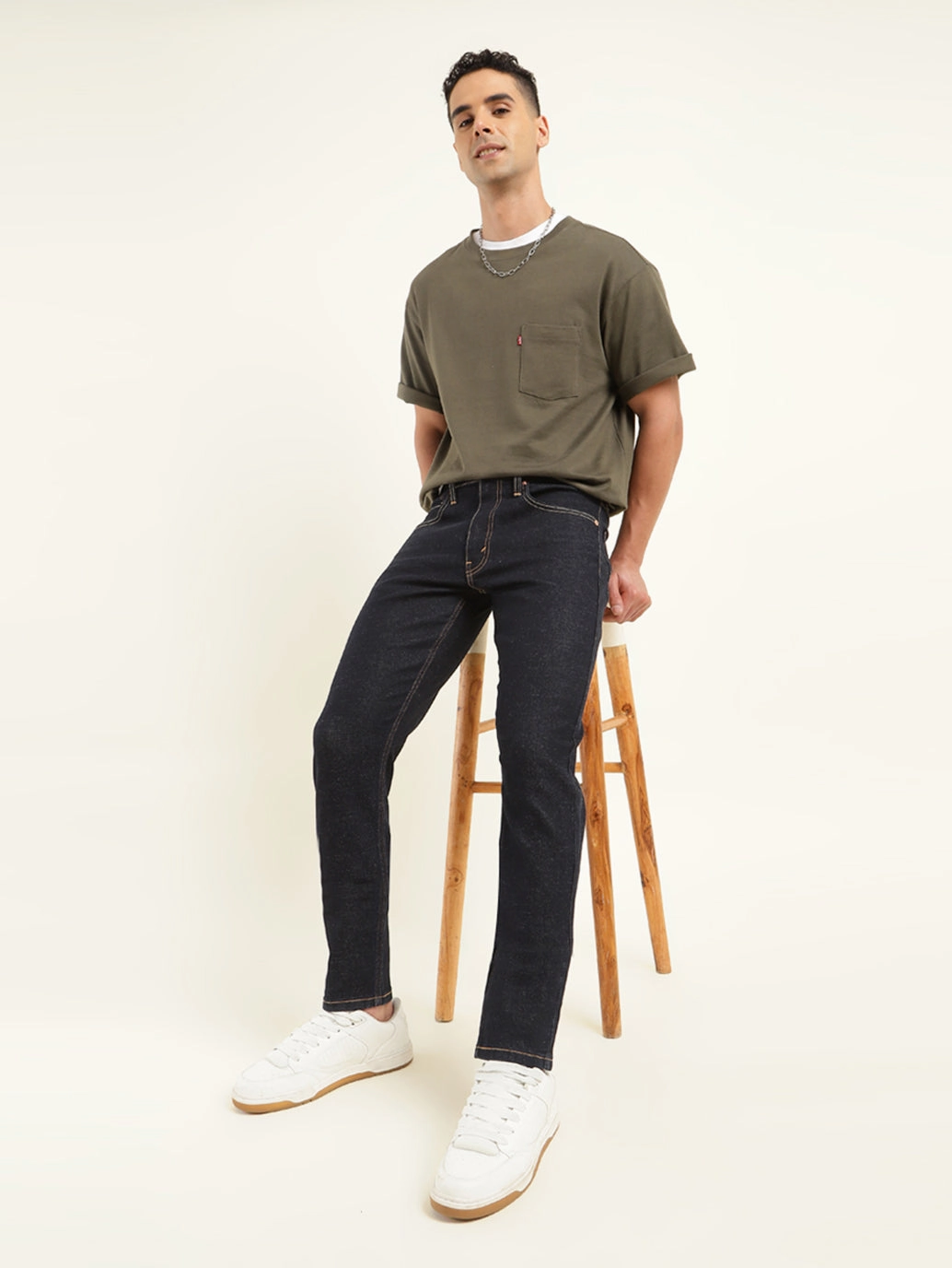 Men's 512 Indigo Slim Tapered Fit Mid Rise Jeans Comfy Fit elastic waistband