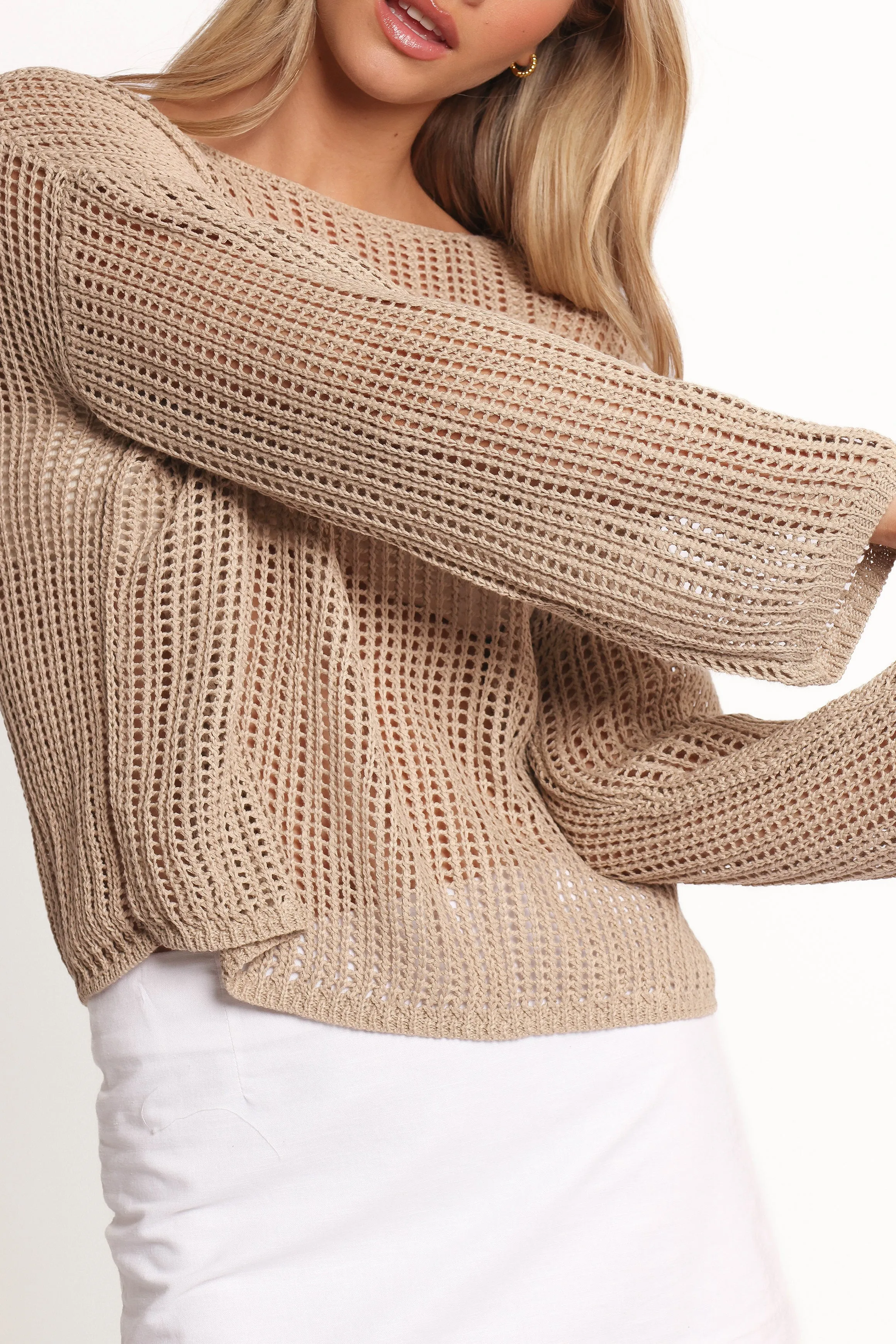 Pure Detail Desiree Open Weave Knit Sweater - Beige