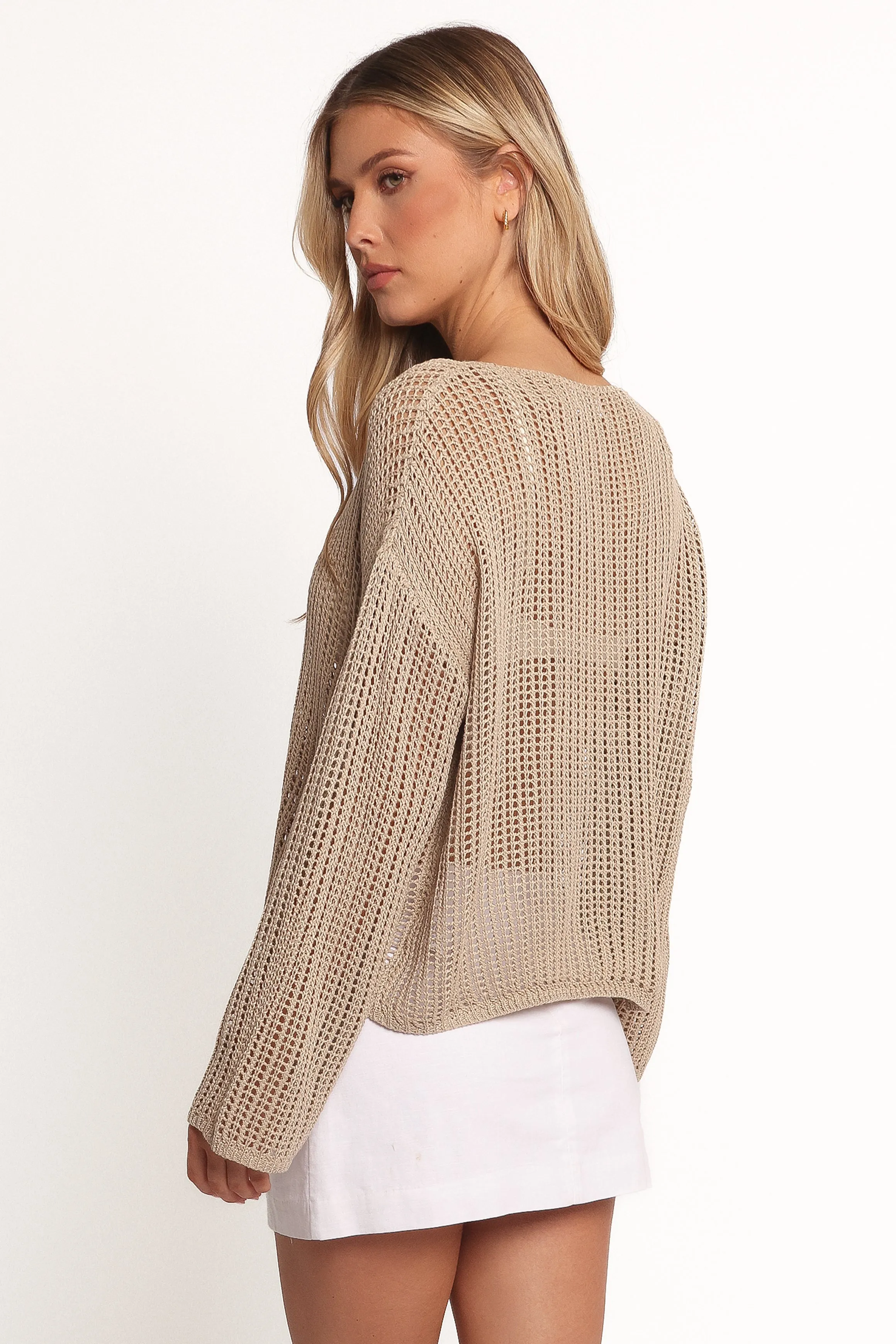 Desiree Open Weave Knit Sweater - Beige Hypoallergenic Fiber