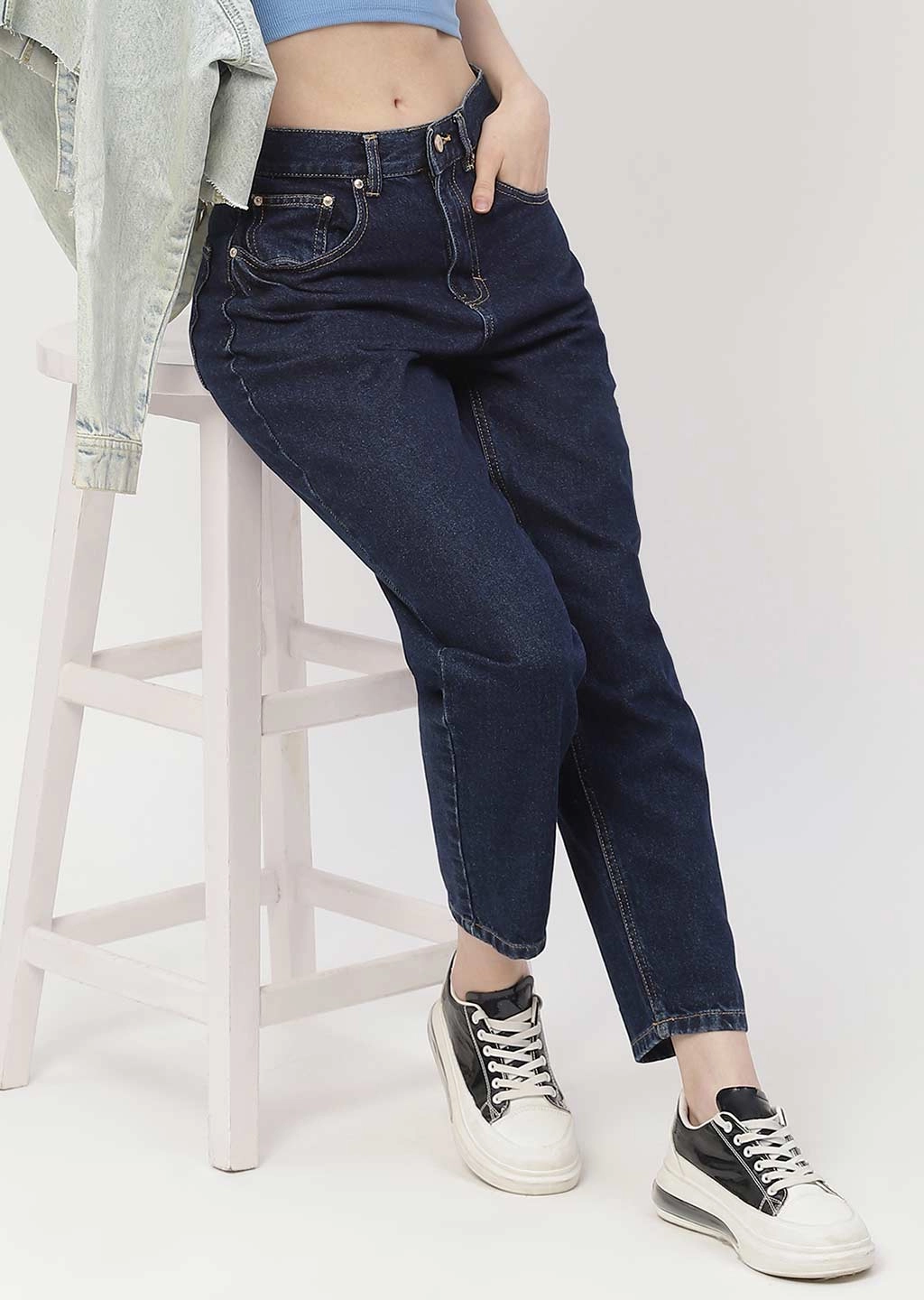 Chill Vibe Madame Low Rise Dark Blue Mom Fit Jeans