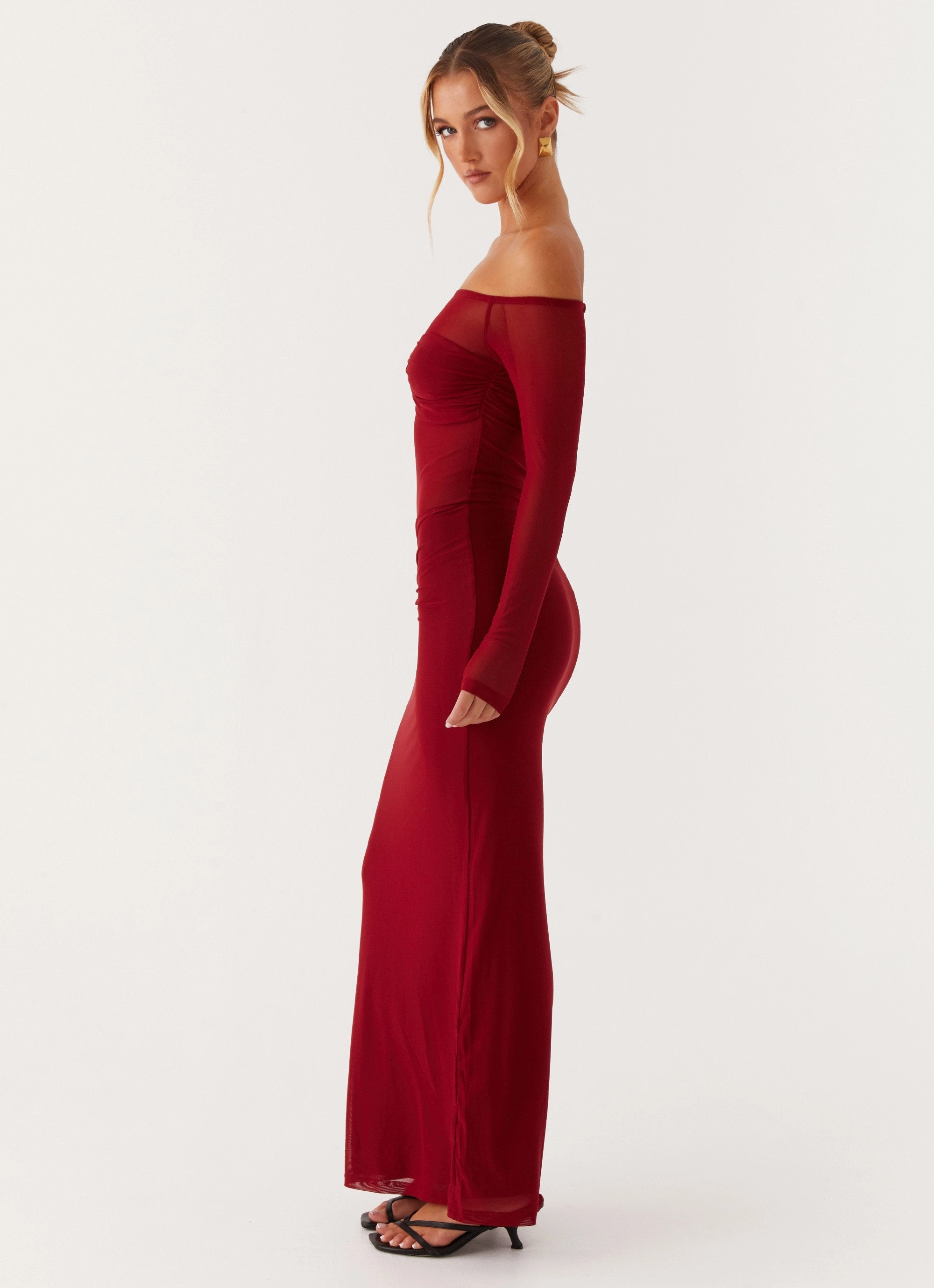 Divine Beauty Mesh Maxi Dress - Maroon Sleek Form