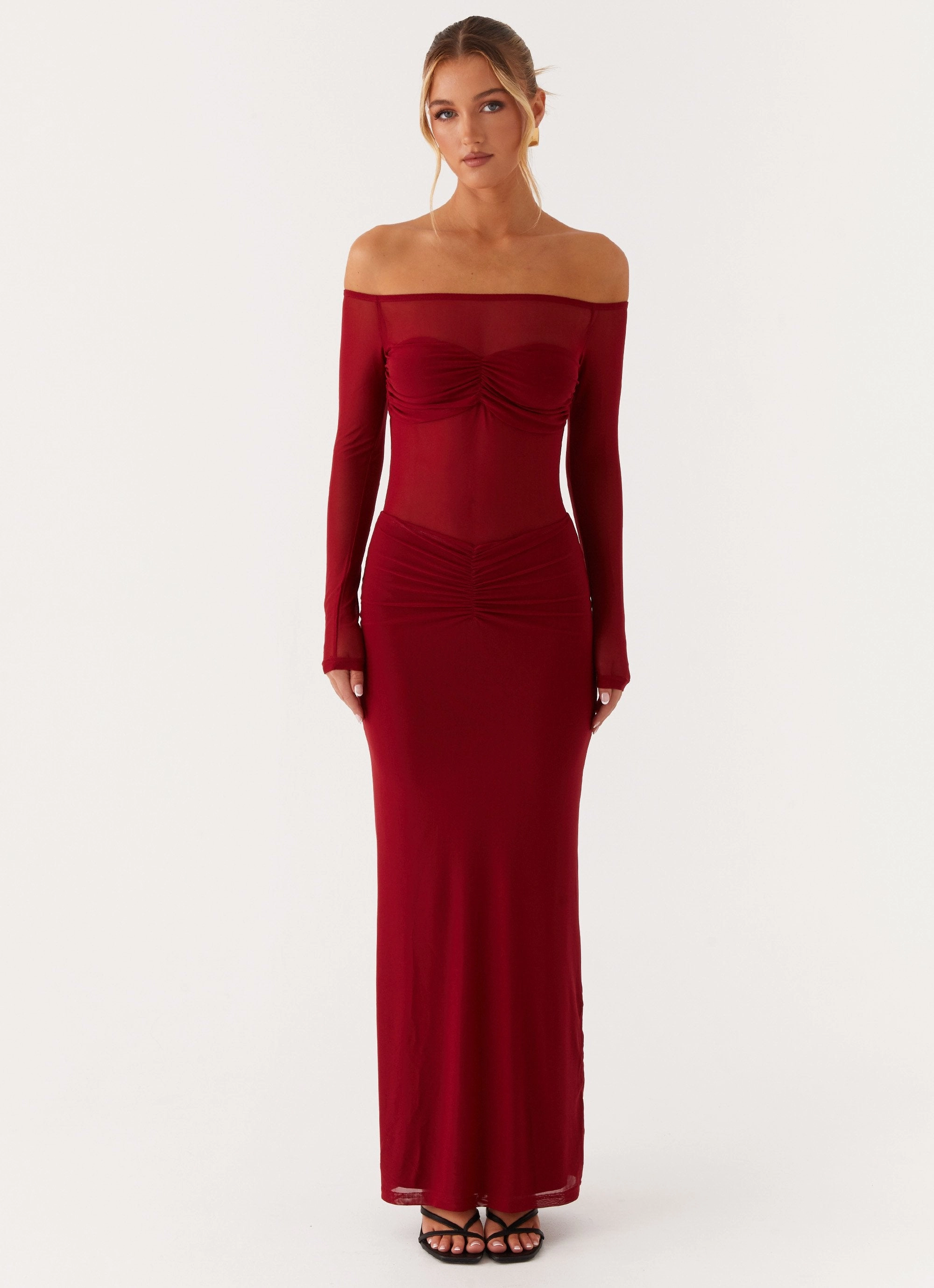 Divine Beauty Mesh Maxi Dress - Maroon Nordic Plain