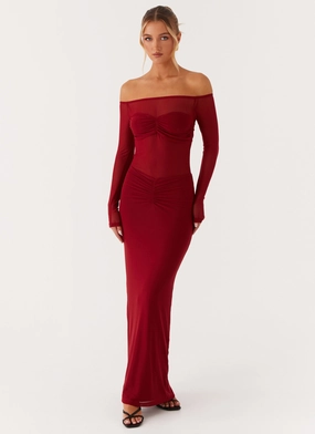 Divine Beauty Mesh Maxi Dress - Maroon Earthy Hue Weekend Feel
