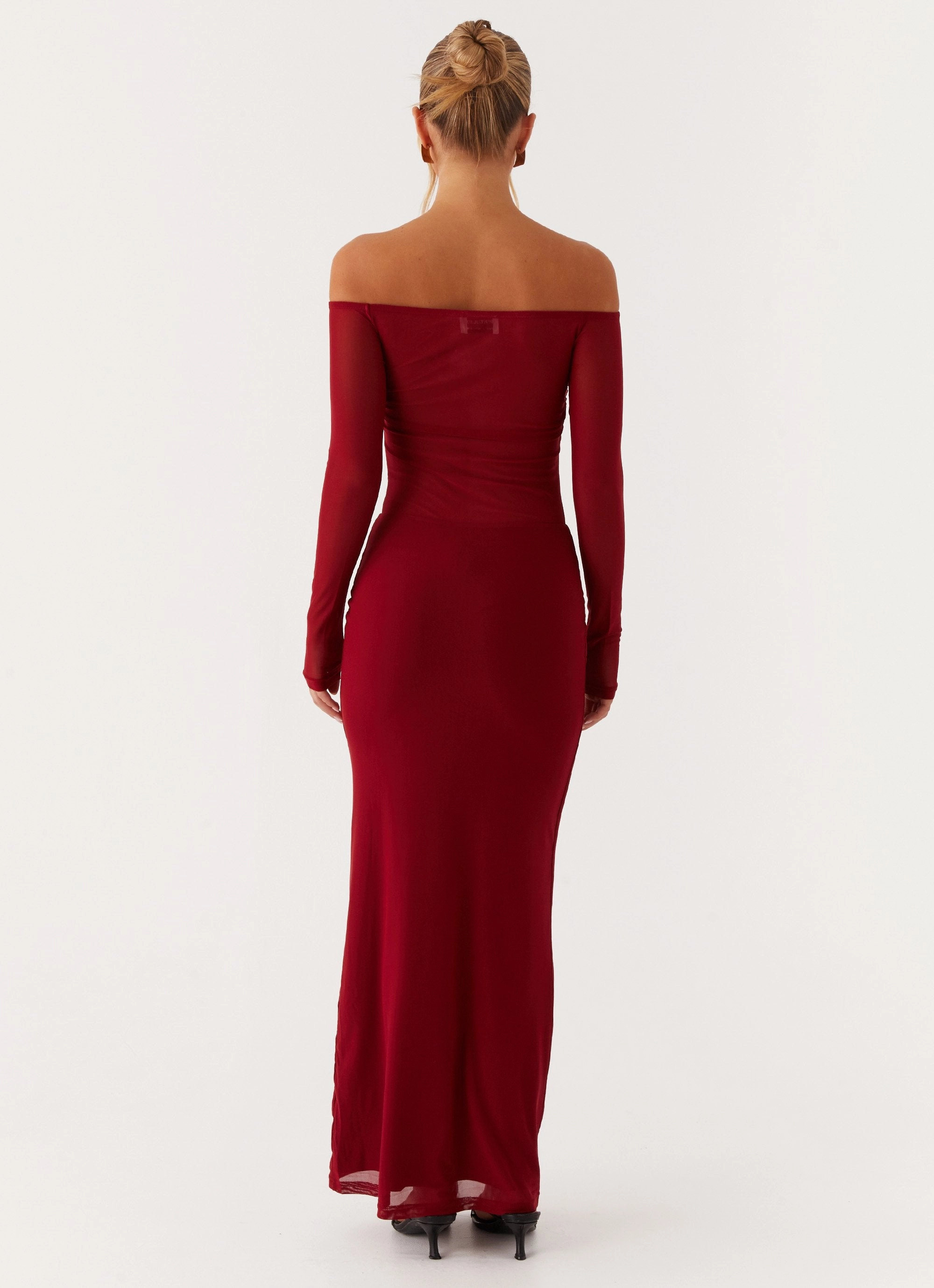 Divine Beauty Mesh Maxi Dress - Maroon Cool Elegance Subtle Flow