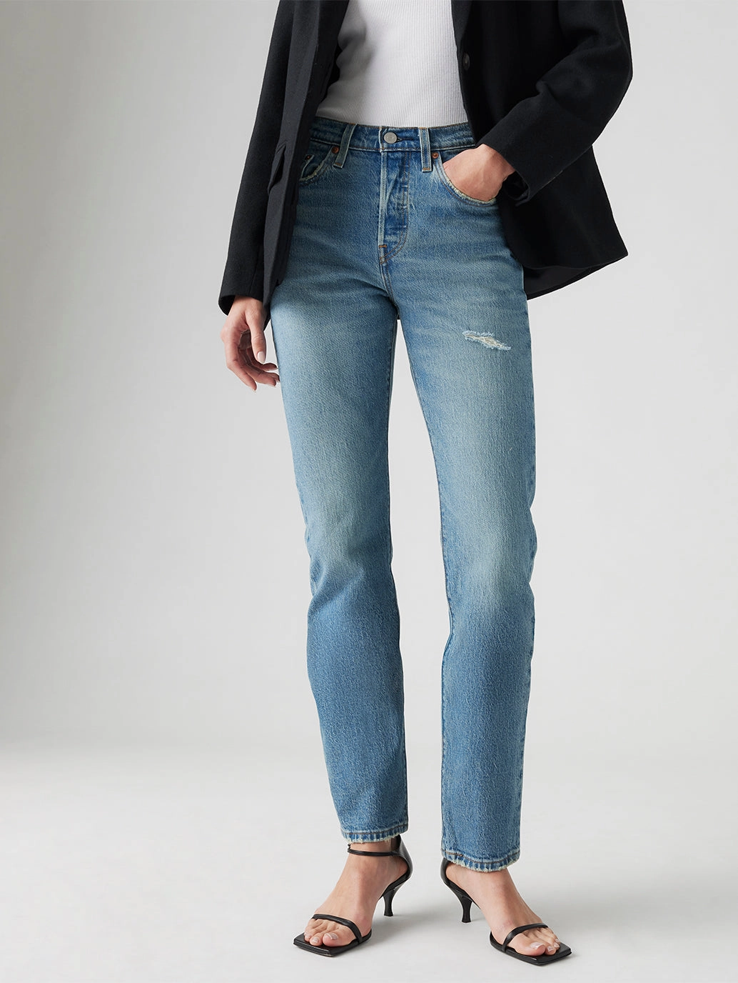 Smart Fit Stylish Adult Fashion Women's 501 Blue Straight Fit Mid Rise Jeans