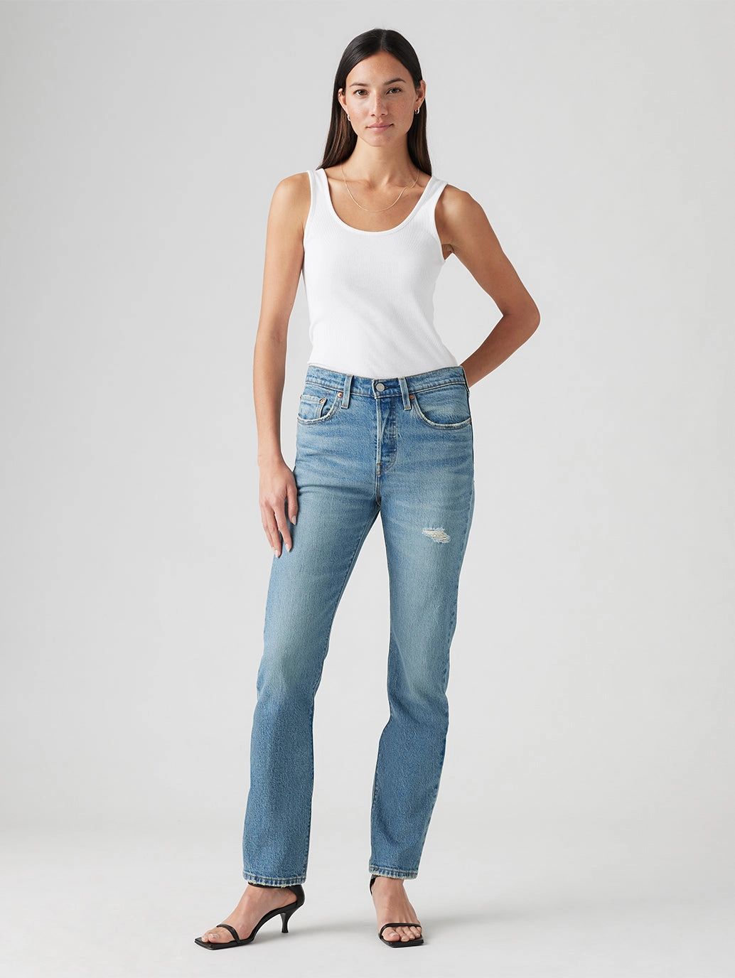 Spring Mood Trendy Women's 501 Blue Straight Fit Mid Rise Jeans