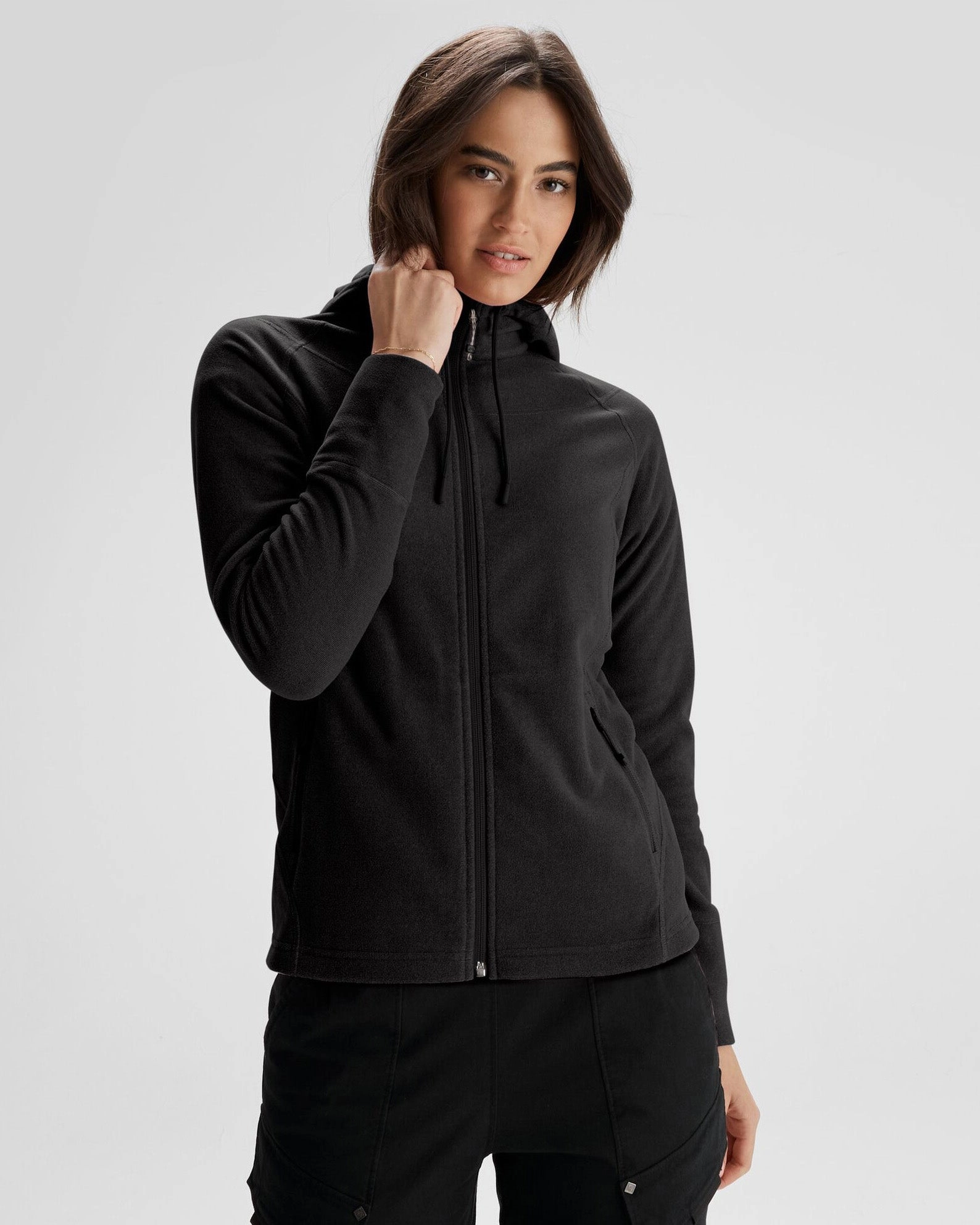 Adjustable Detachable Hood Breathable Membrane Women's Mt Aspiring Hooded Fleece Jacket  - Black Stingray