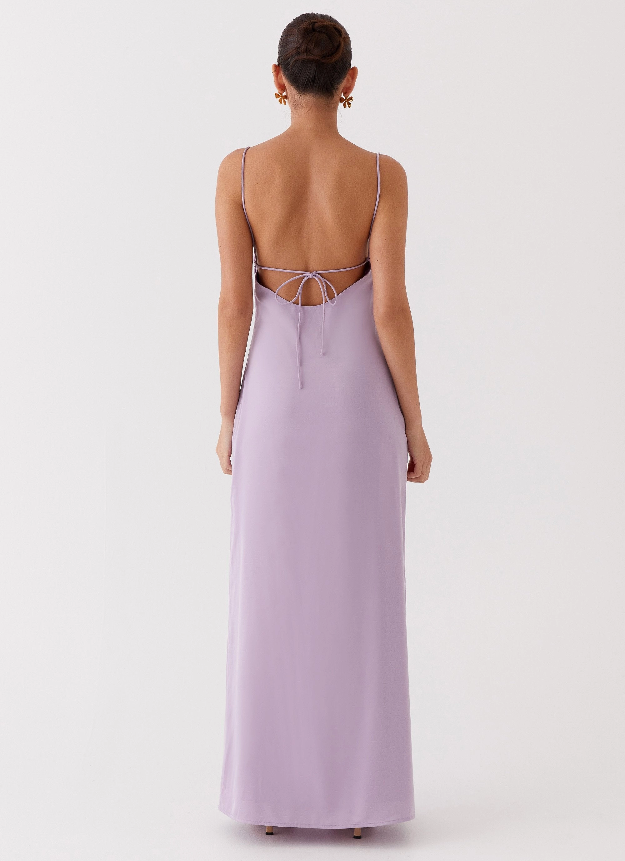 Luxurious Feel Dream Sight Lace Satin Maxi Dress - Lilac