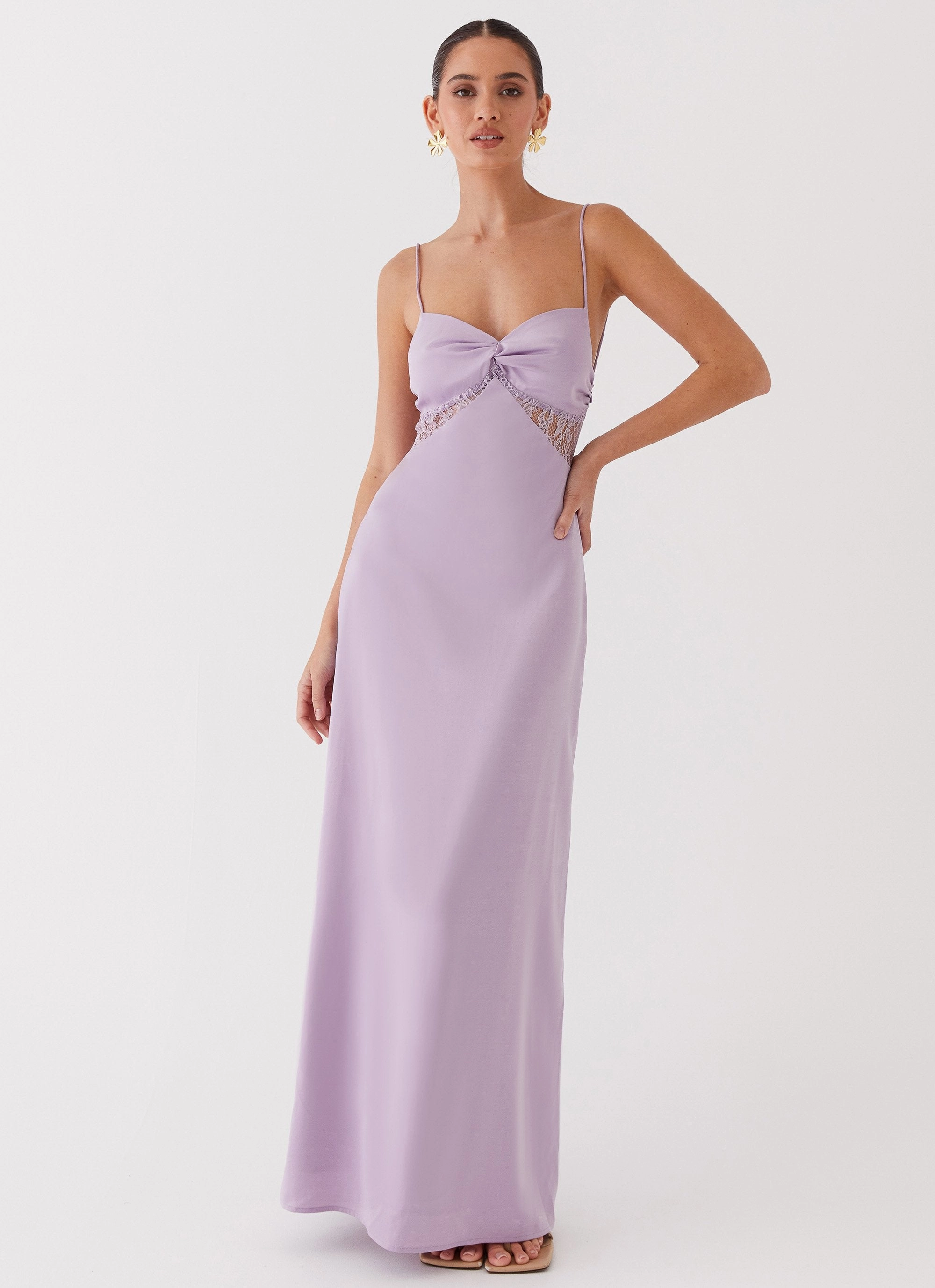 Dream Sight Lace Satin Maxi Dress - Lilac Love Energy Fit Choice