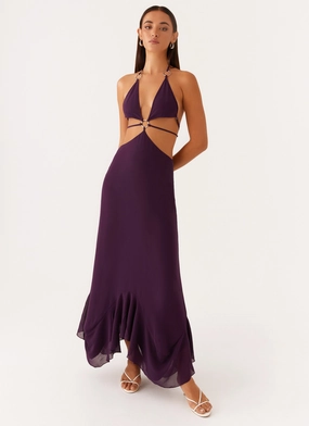 Tailored Piece Work or Casual Bronx Halterneck Maxi Dress - Mulberry
