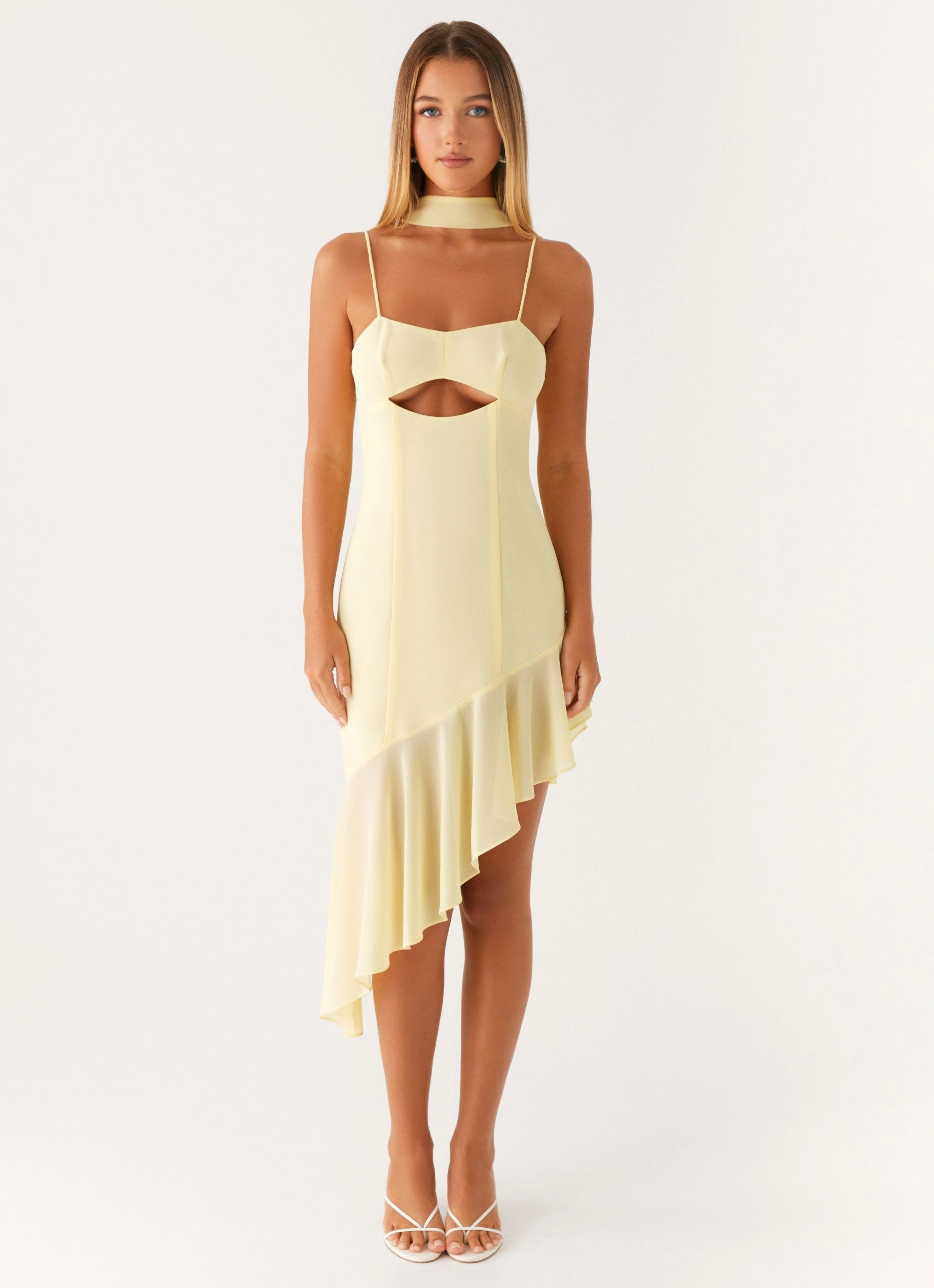 Zesty Asymmetrical Midi Dress - Yellow confident look Fit Focused