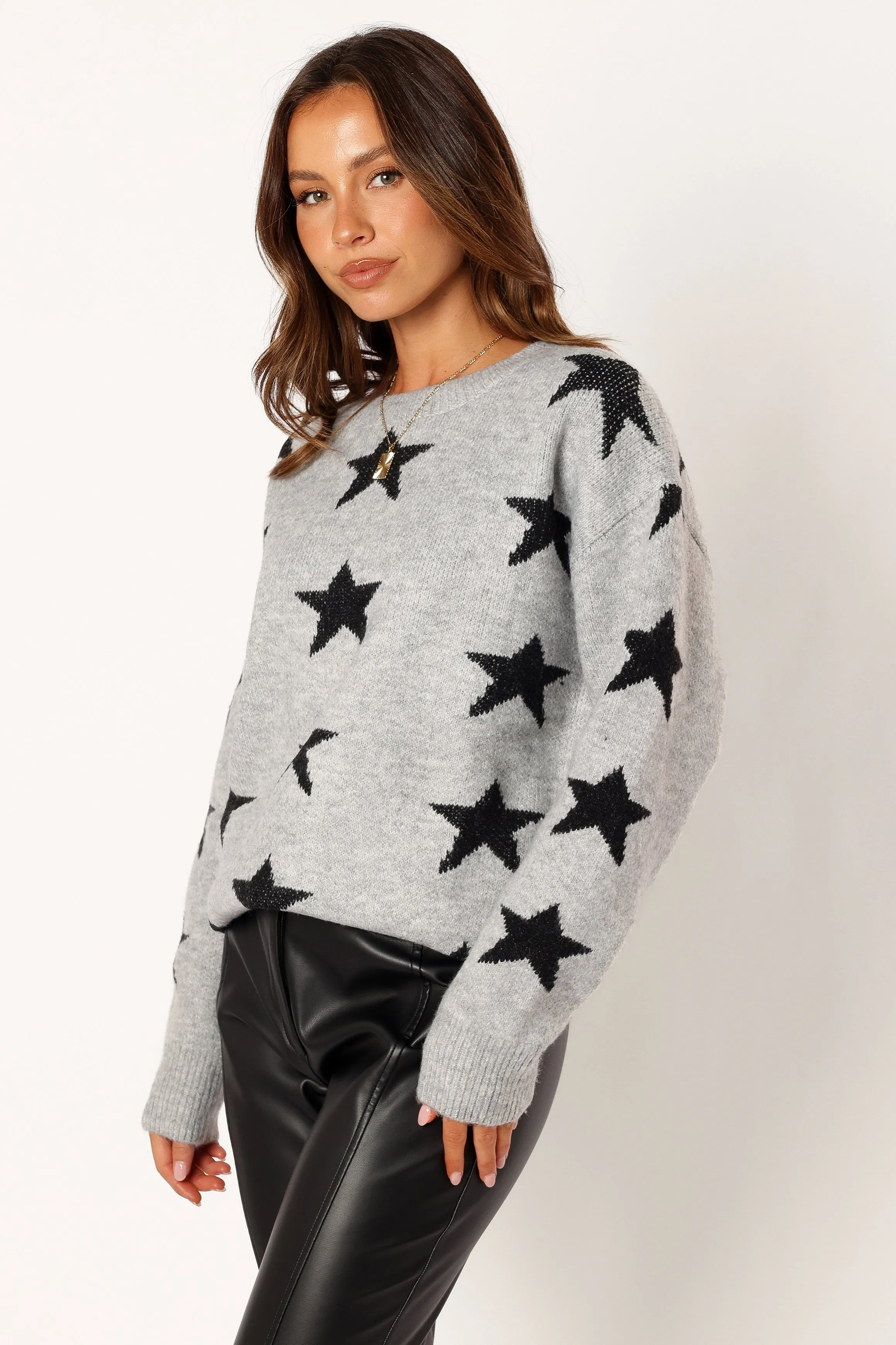 Janiyah Star Knit Sweater - Grey Black Minimalist Stitching