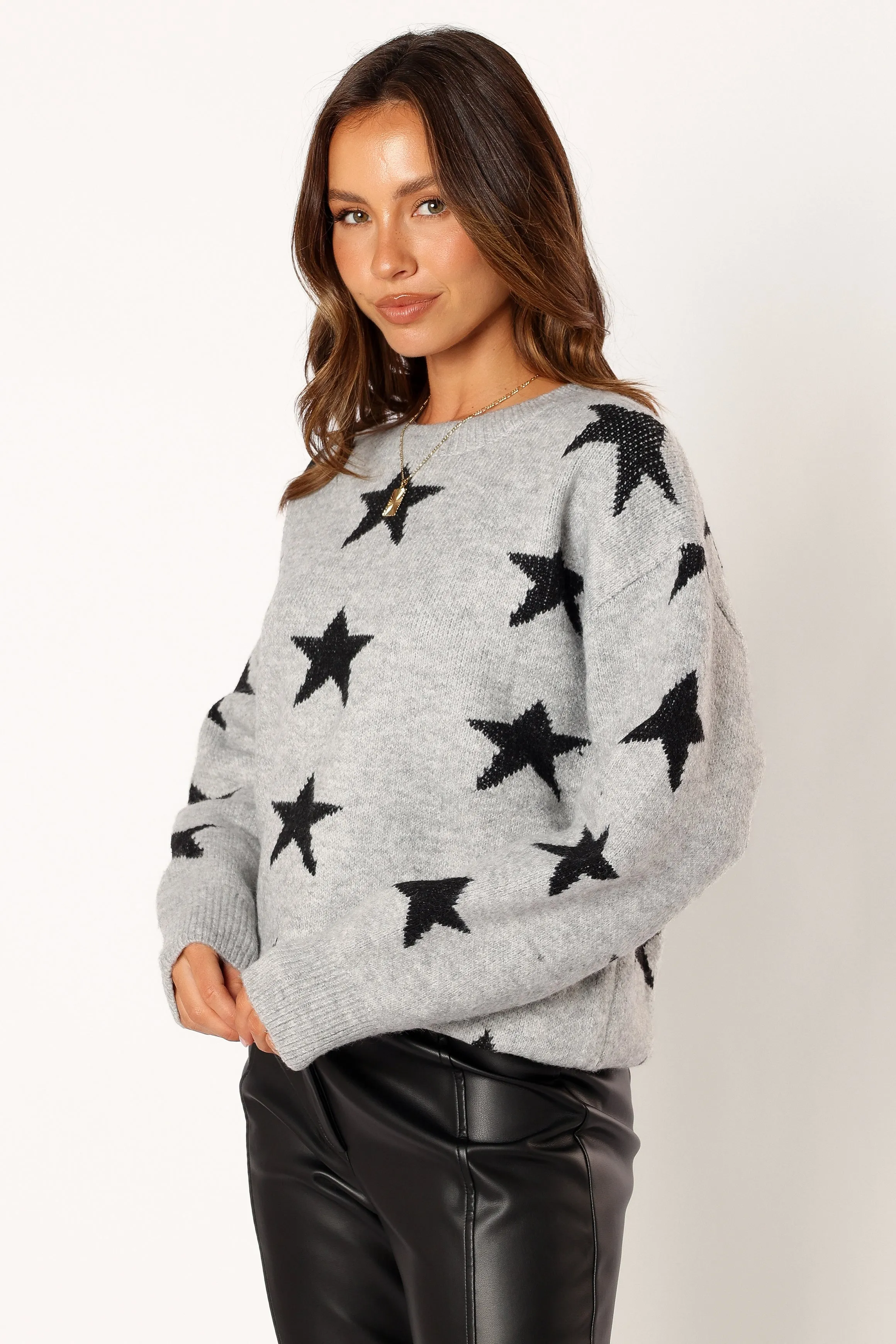 Janiyah Star Knit Sweater - Grey Black Versatile Trend