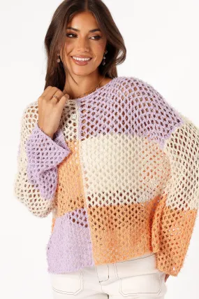 Morning Chill Butter Soft Finishing Dawn Color Block Knit Sweater - Cream Lavender