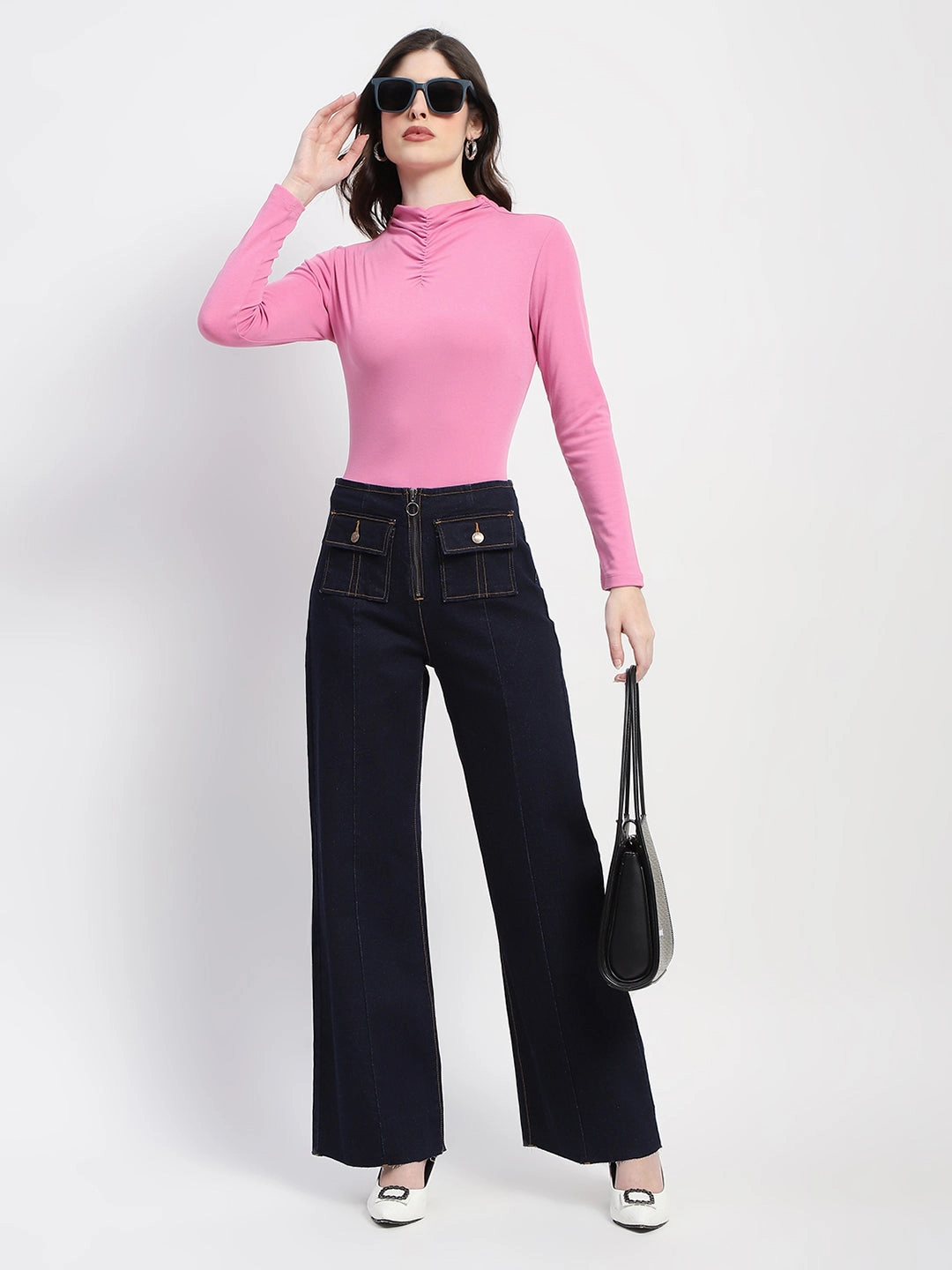 Madame Zipped Flap Patch Flared Carbon Blue Denim Grab And Go Timeless Edge