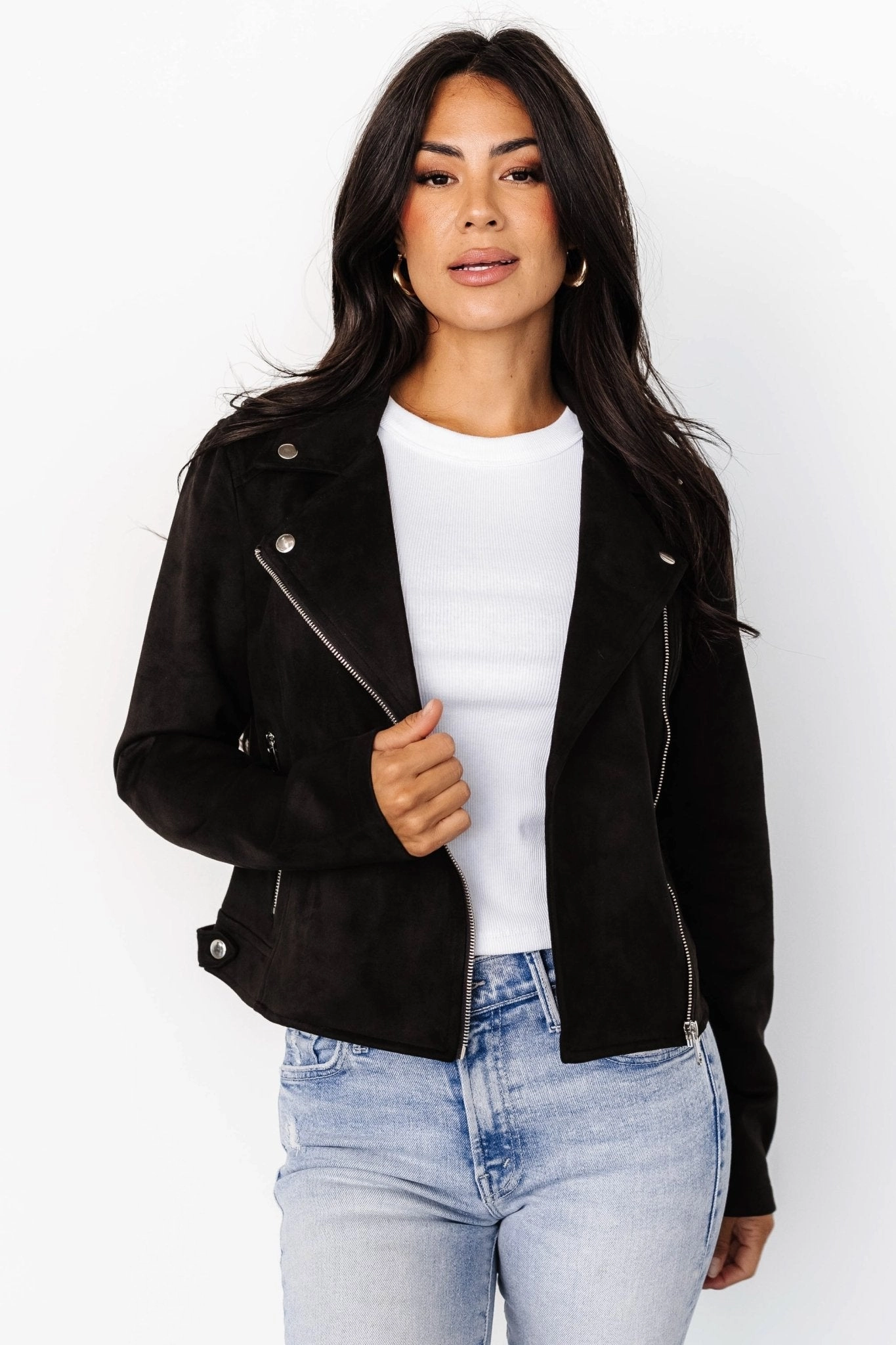 Marisa Faux Suede Jacket | Black Notch Lapel